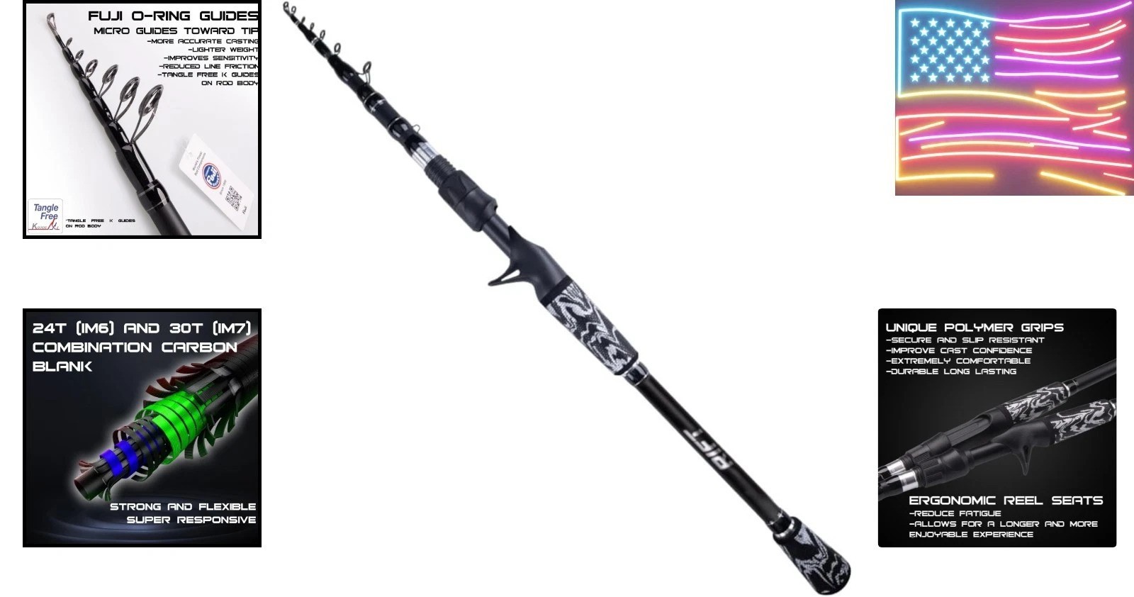 Venture Telescopic Fishing Rods, Rubber Grips, Fuji Guides, Carbon Fiber Rod,…