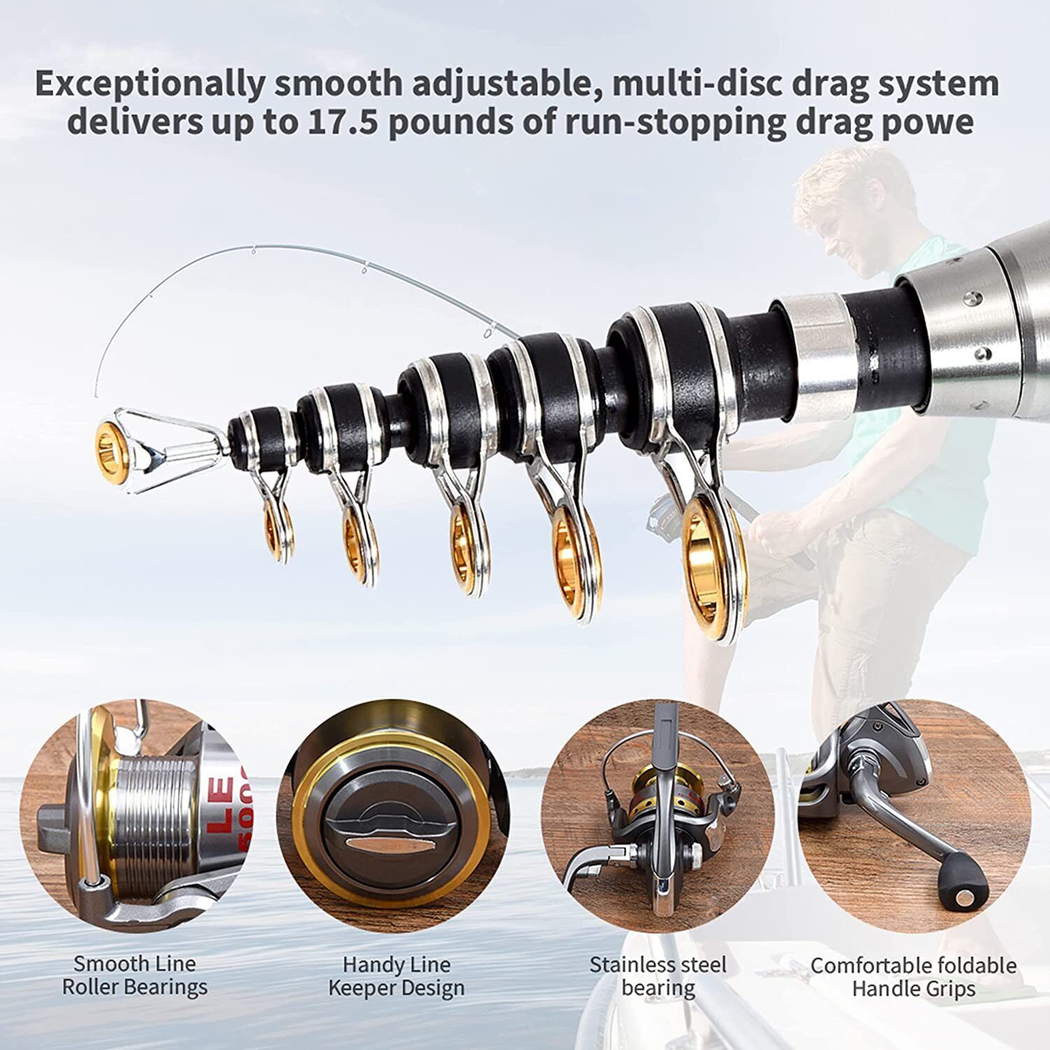 Telescopic Carbon Fiber Fishing Rod Pole Reel Combo Sea Saltwater Freshwater