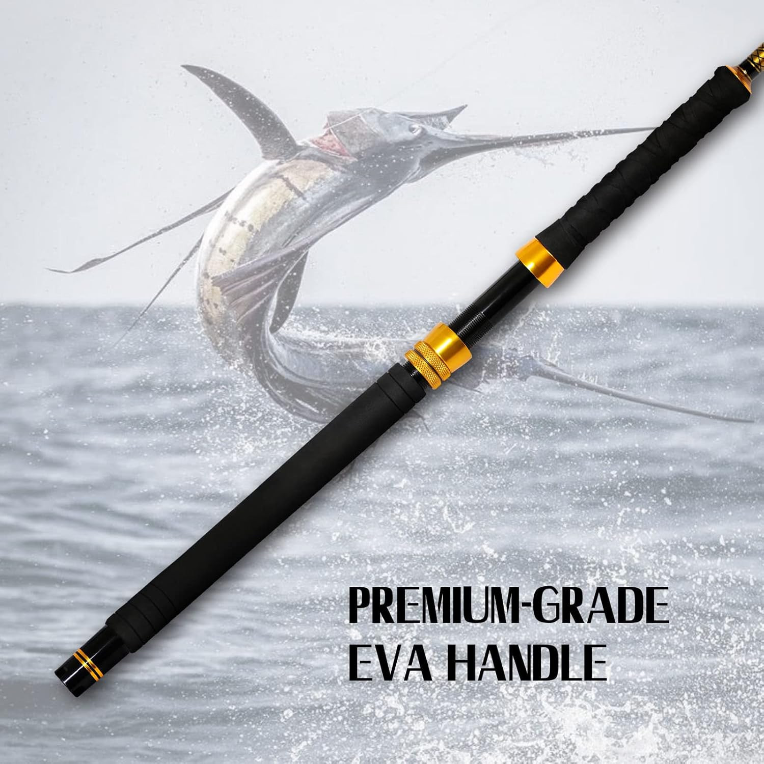 Fishing Trolling Rod – 1/2 Piece Saltwater Offshore Rod – Heavy Duty