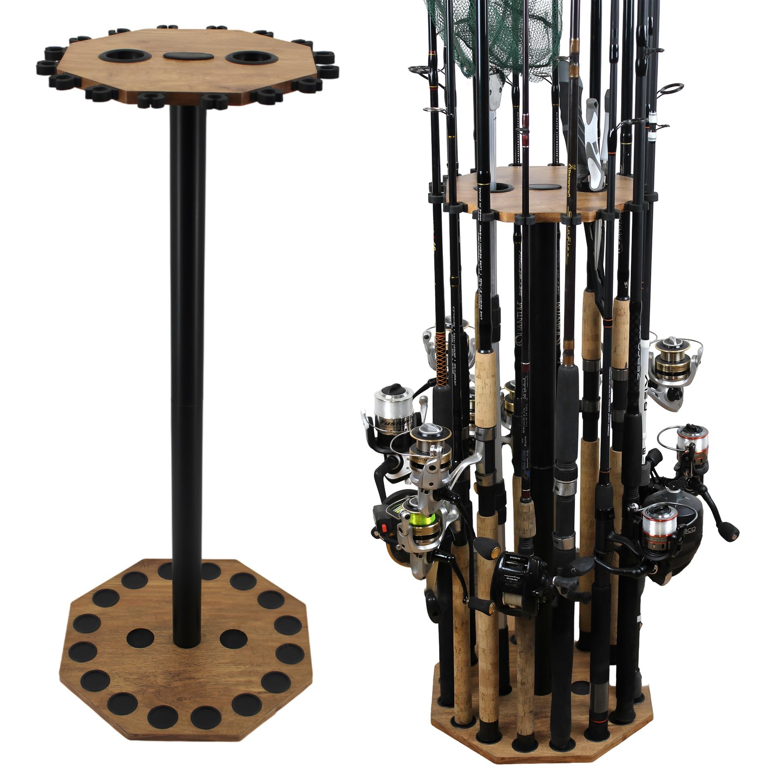 Rush Creek Creations 16-Rod Round Fishing Rod Holder for 16-Rod, Wood Grain