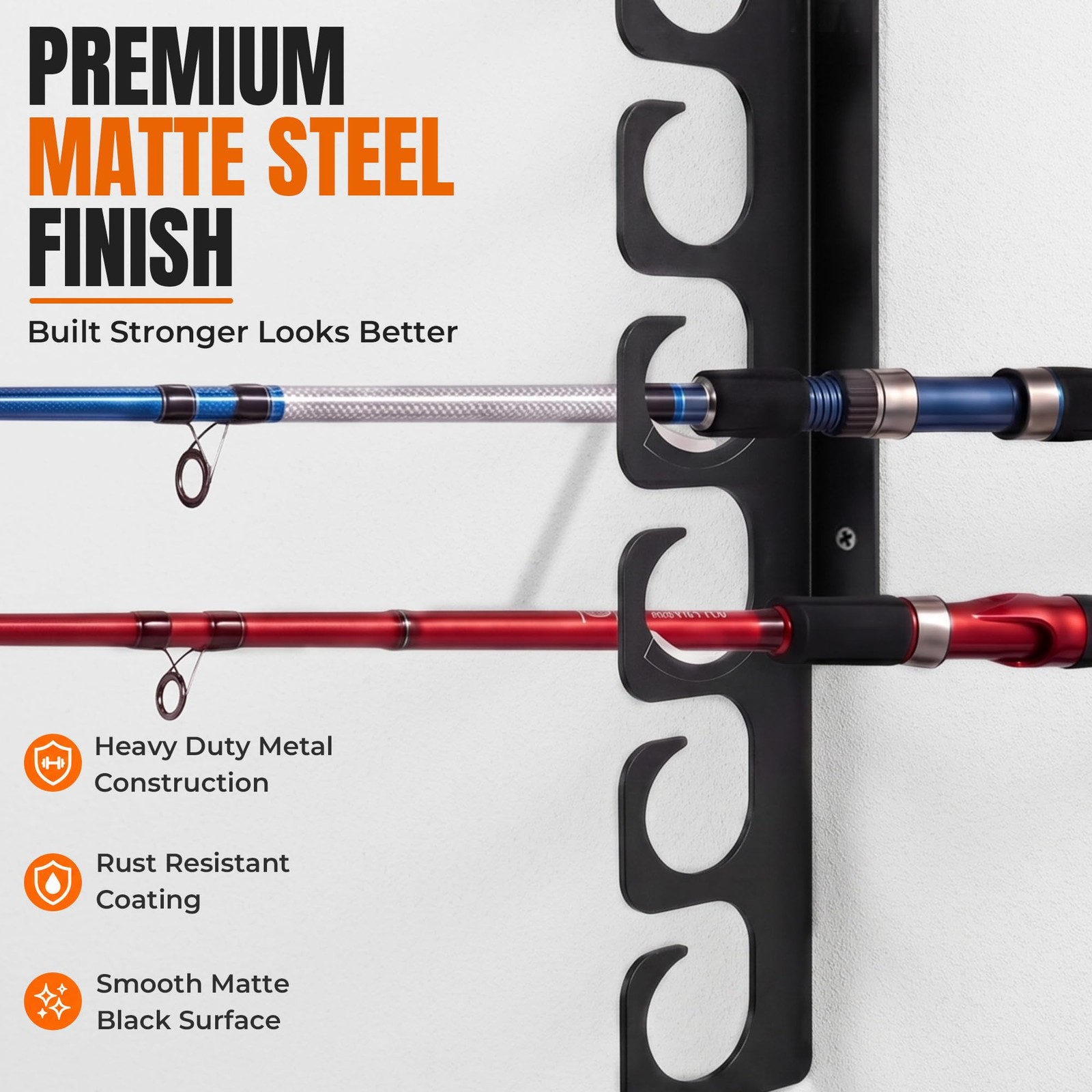 16 inches (D) x 2 (W) x 2 (H), Black- fishing rod hook-16