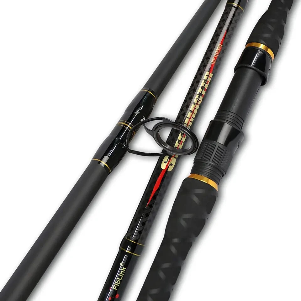 Surf Spinning Rod 2PC/4PC Solid Carbon Fiber Travel Fishing Pole 9/10/11/12/15FT