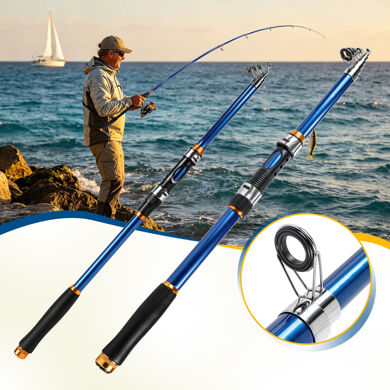 Carbon Fiber Telescopic Spinning Fishing Rod & Reel Travel Lure Sea Casting Pole