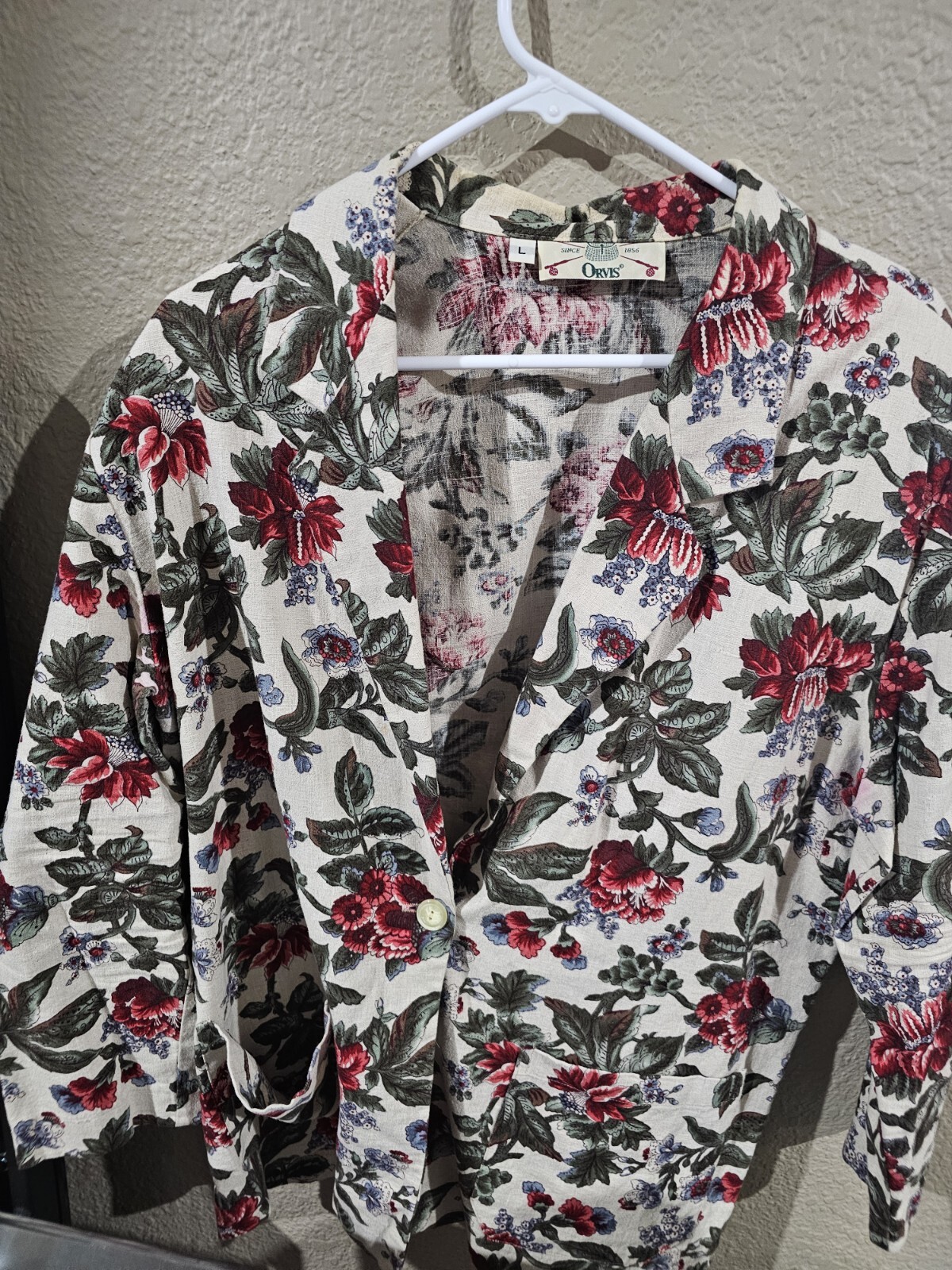 Vintage Orvis Women’s Floral Blazer Lightweight Jacket Linen Blend Sz Large