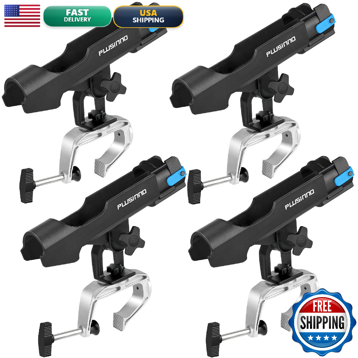 Plusinno Fishing Boat Rods Holder Large Clamp Opening 360 Degree Adjustable