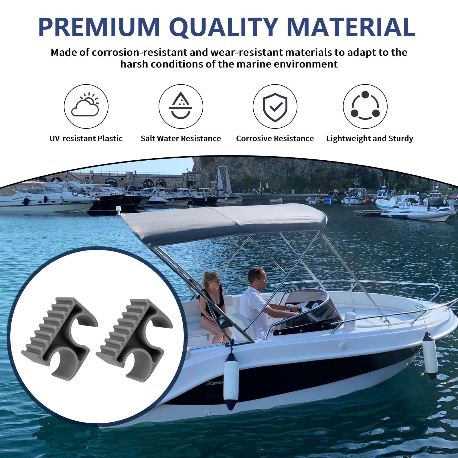 Bimini Top Pole Clips Holder Hardware for 7/8-inch Grey