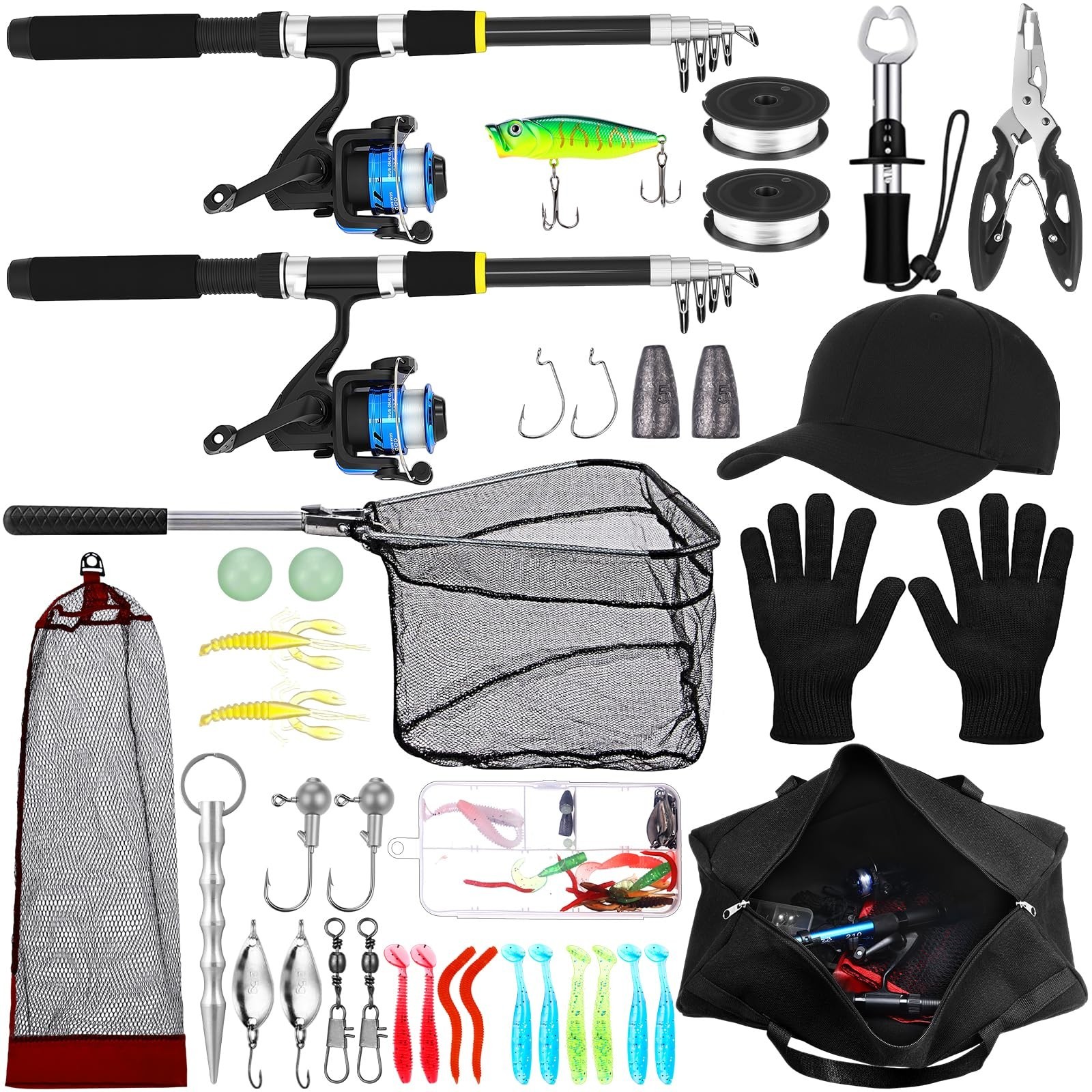 Telescopic Fishing Rod and Reel Combo 2 Pcs Collapsible Fishing Pole Kit with…