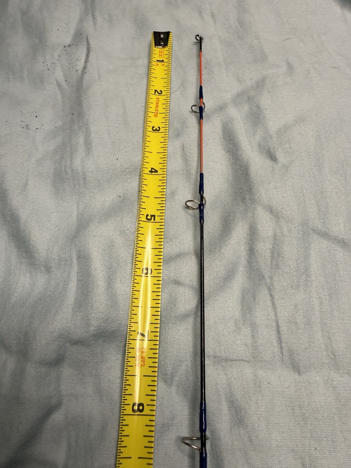 Custom Short Ultralight Spinning/Ice Rod 27″ Foam Grip Blue Orange Guides