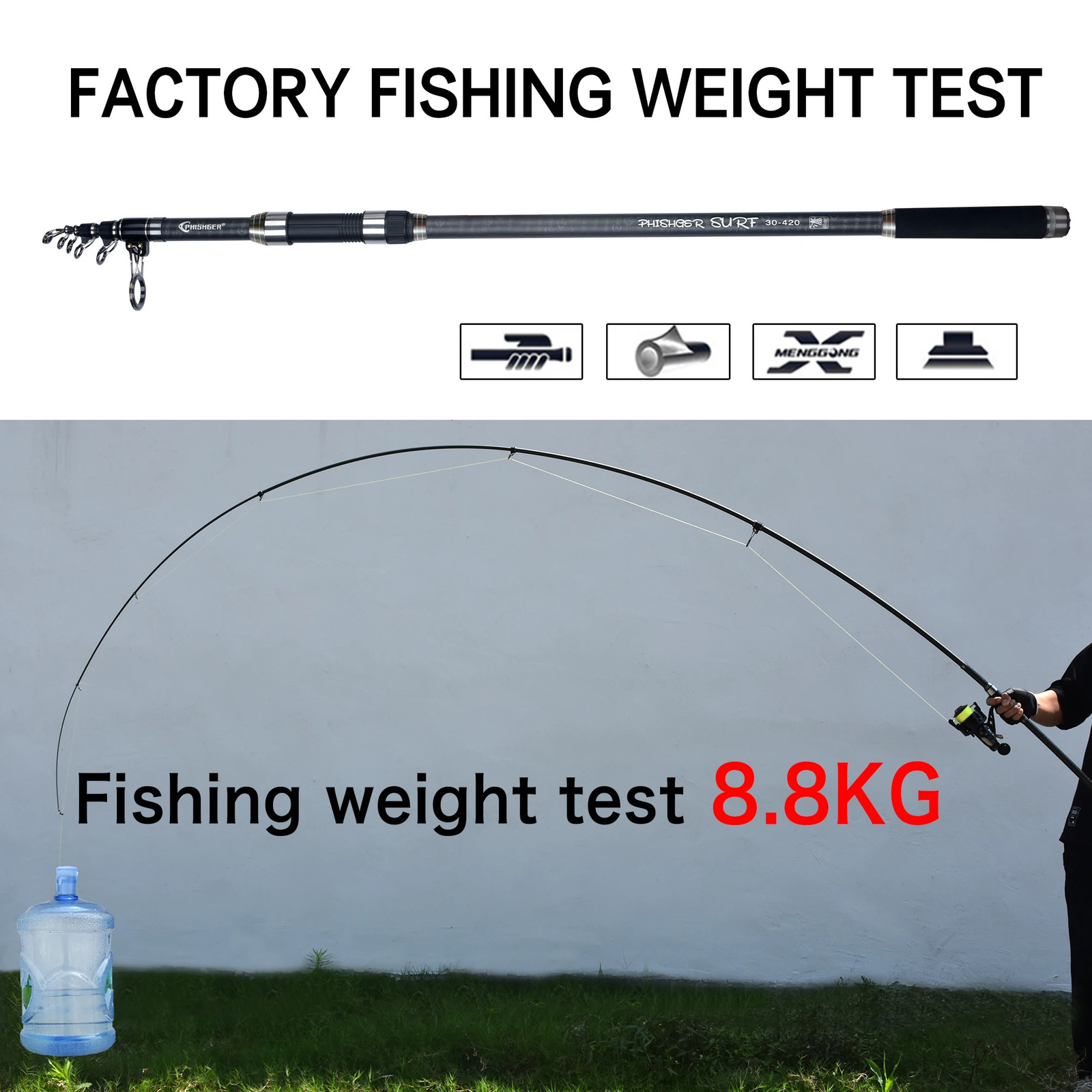 PHISHGER Telescopic Surf Spinning Rod 3.6-5.3m 30T Carbon 80-150g Power Travel