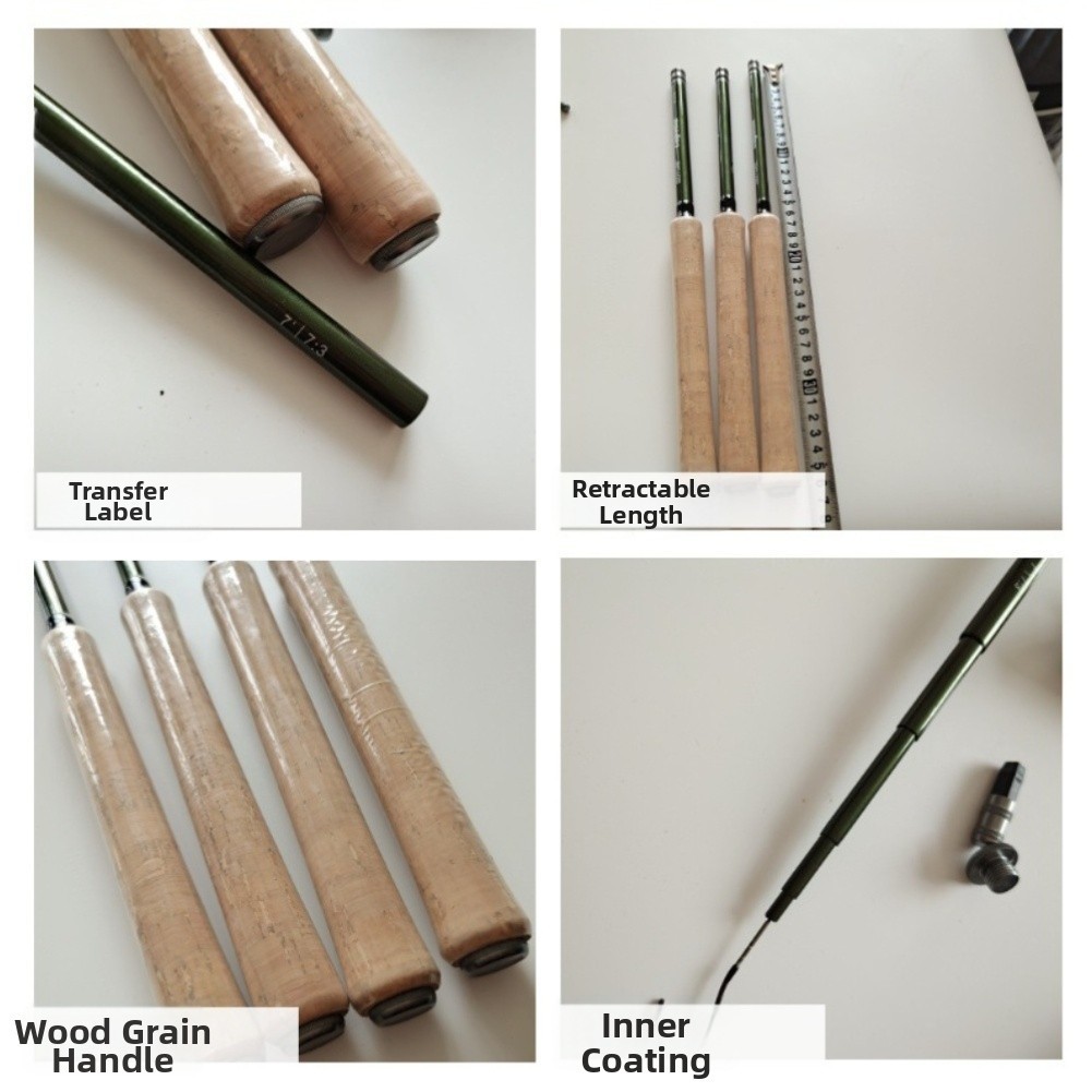 For Mini Fishing Rod Compatible 1.5m 1.8m Telescopic Pole Khaki Wood Handle
