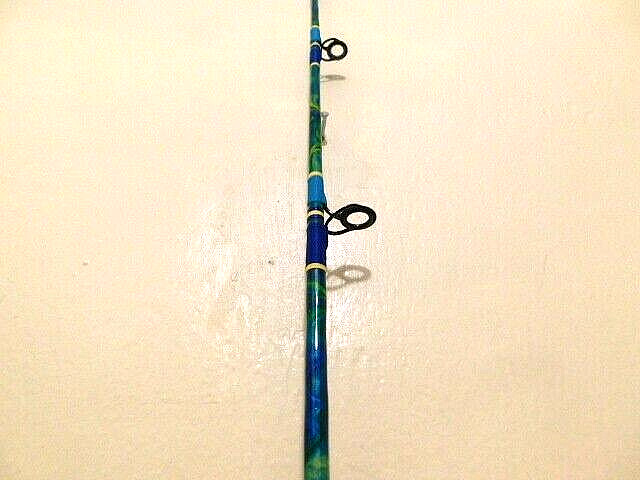 CUSTOM SPINNING ROD MAHI BLUE GREEN YELLOW MARBLE 25-50 LB FUJI GUIDES 7′ NEW