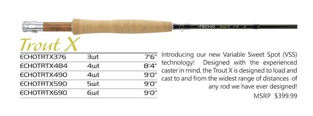 NEW ECHO TROUT X 376-4 7’6″ #3 WEIGHT FLY ROD–FREE $80 LINE!