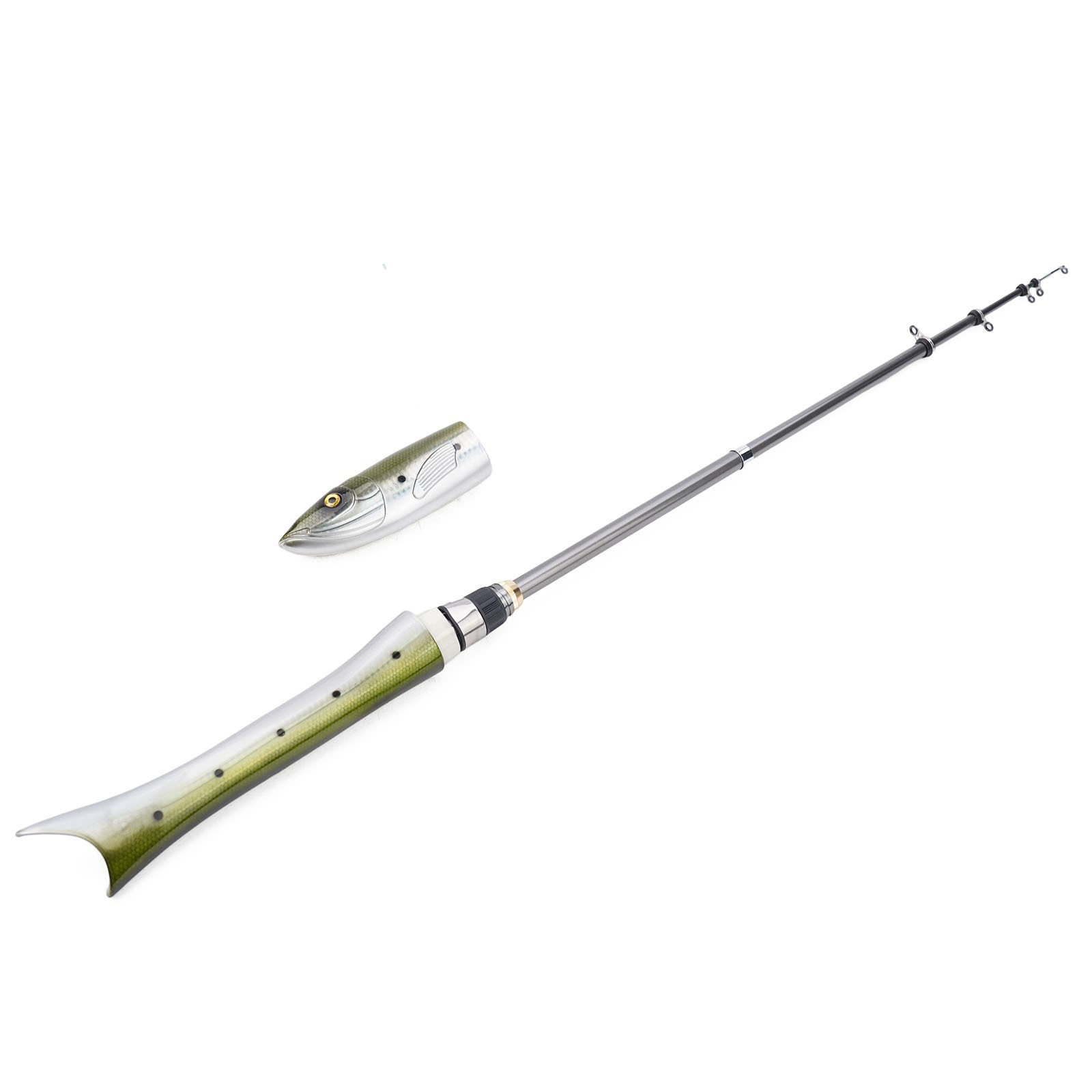 Carbon Fiber Fishing Rod with Unique Fish Shaped Design Blue Green or Red