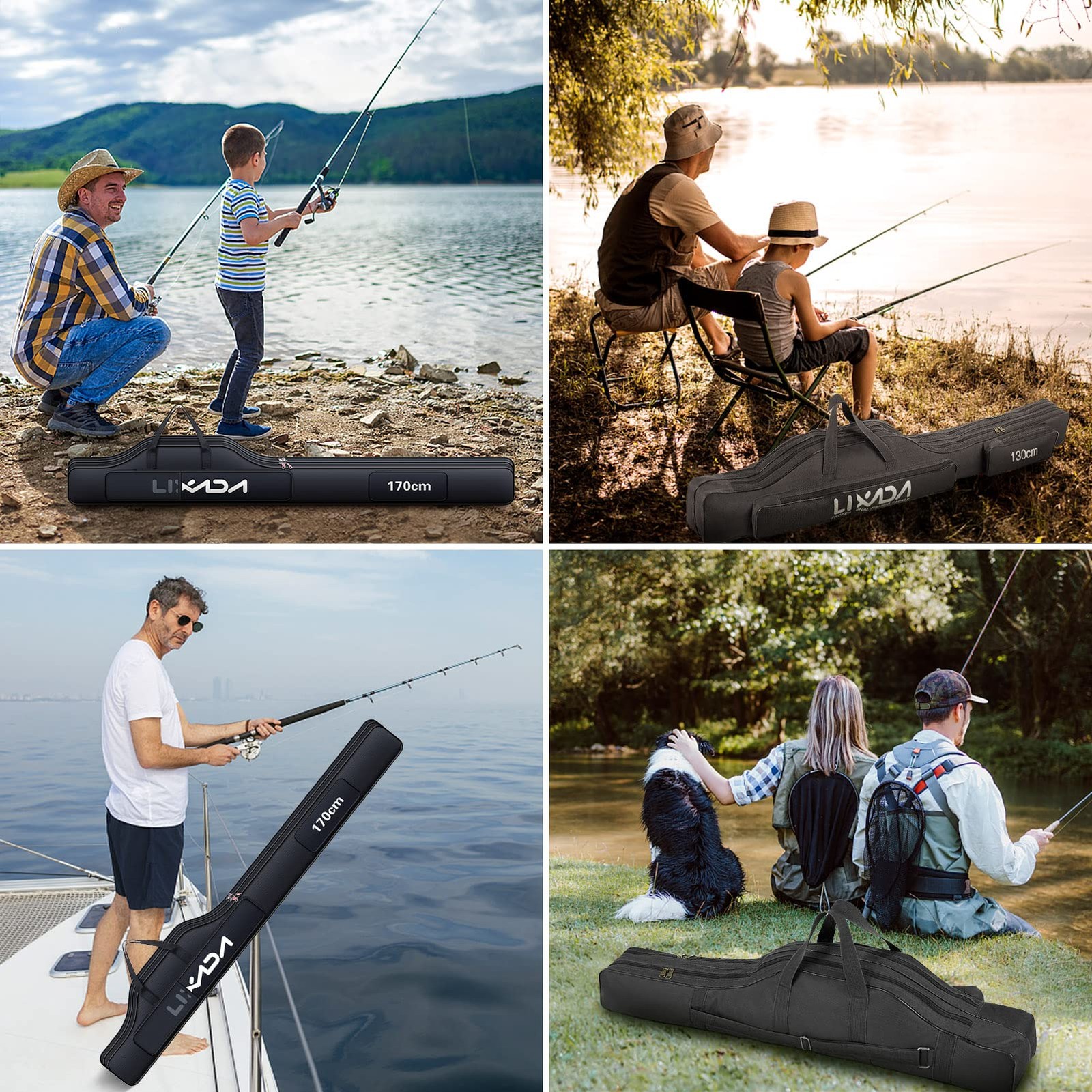 Lixada Fishing Rod Case Portable Folding Pole Reel Storage Bag Fishing Gear Orga