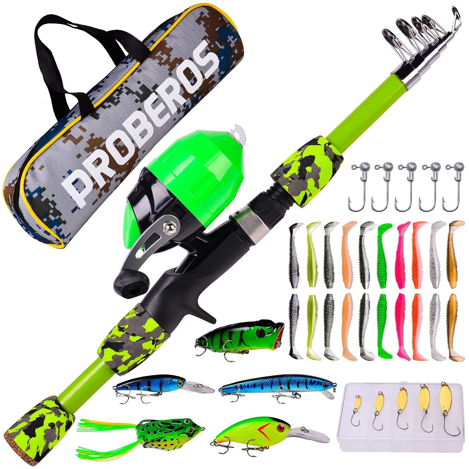 PROBEROS Kids Fishing Pole – Portable Telescopic Fishing Rod and Reel Combo K…