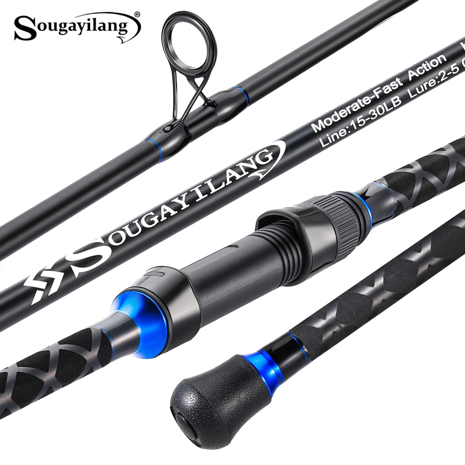 3Piece Long Casting Rod High Tonnage Carbon Fiber Lightweight Tough NonSlip Grip