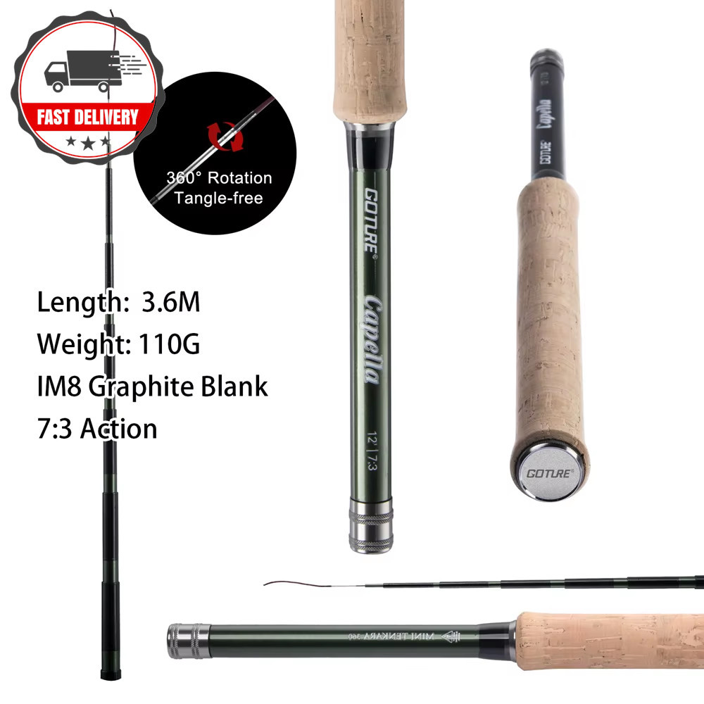 Tenkara Fly Fishing Rod Combo 3.6M Ultralight Carbon Fiber Rod with Line Clip
