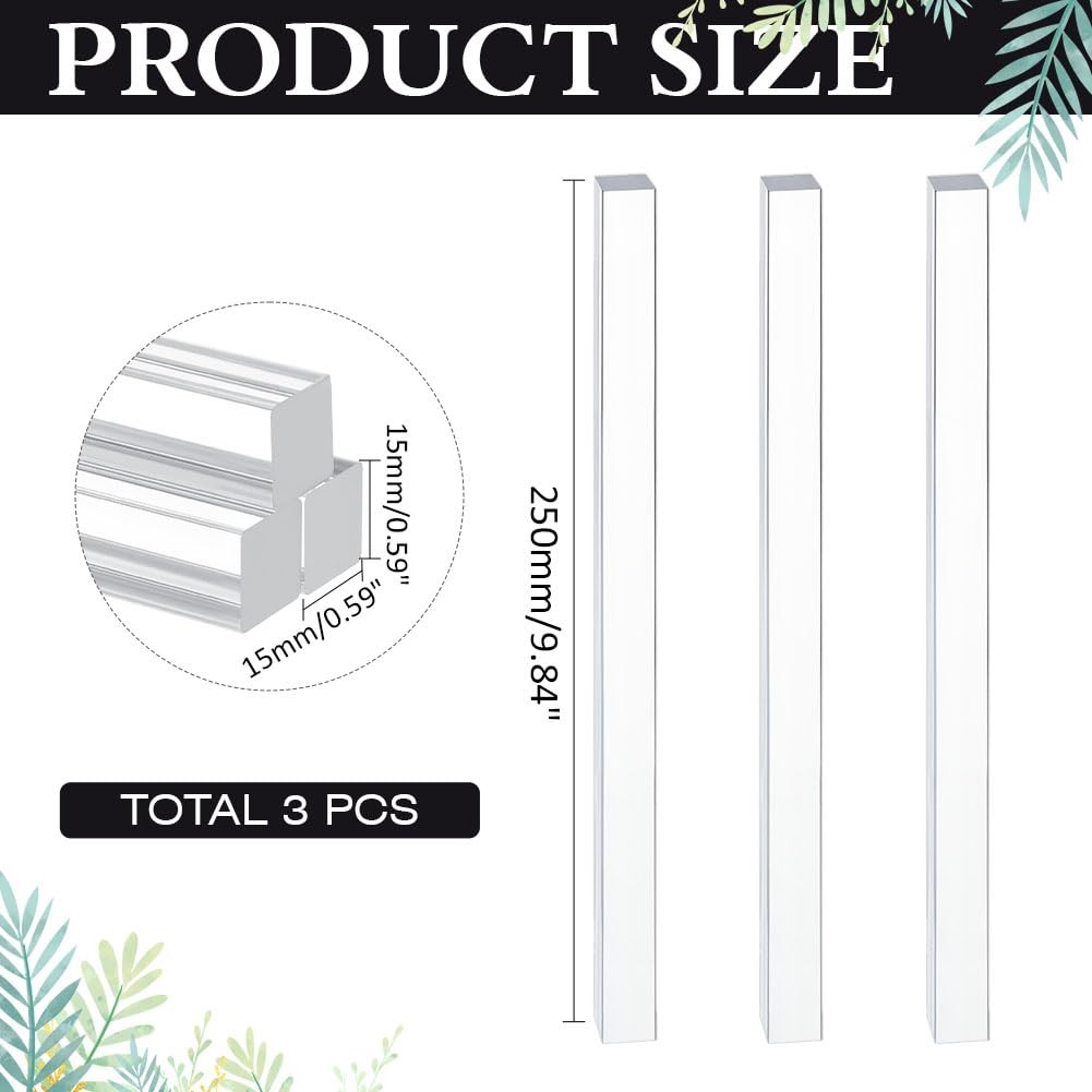 3Pcs Square Acrylic Rods Solid Clear Dowel Sticks 10×0.6×0.6 Inch Column