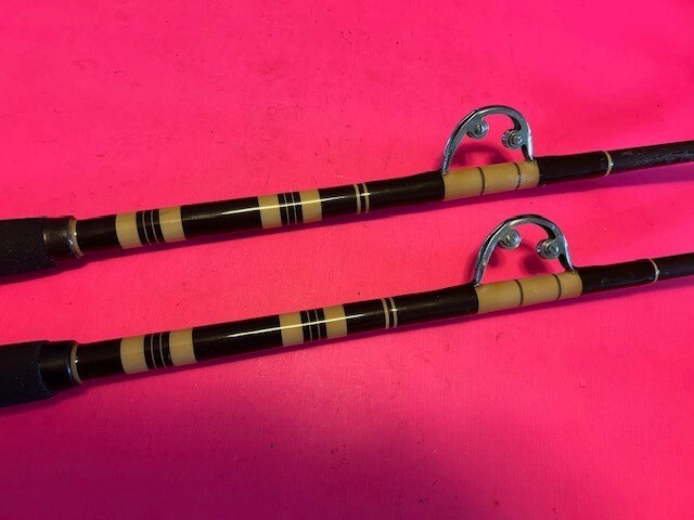 VINTAGE CUSTOM BUILT 7 FOOT IGFA 20 OR 30 POUND CLASS FISHING RODS MATCHING PAIR