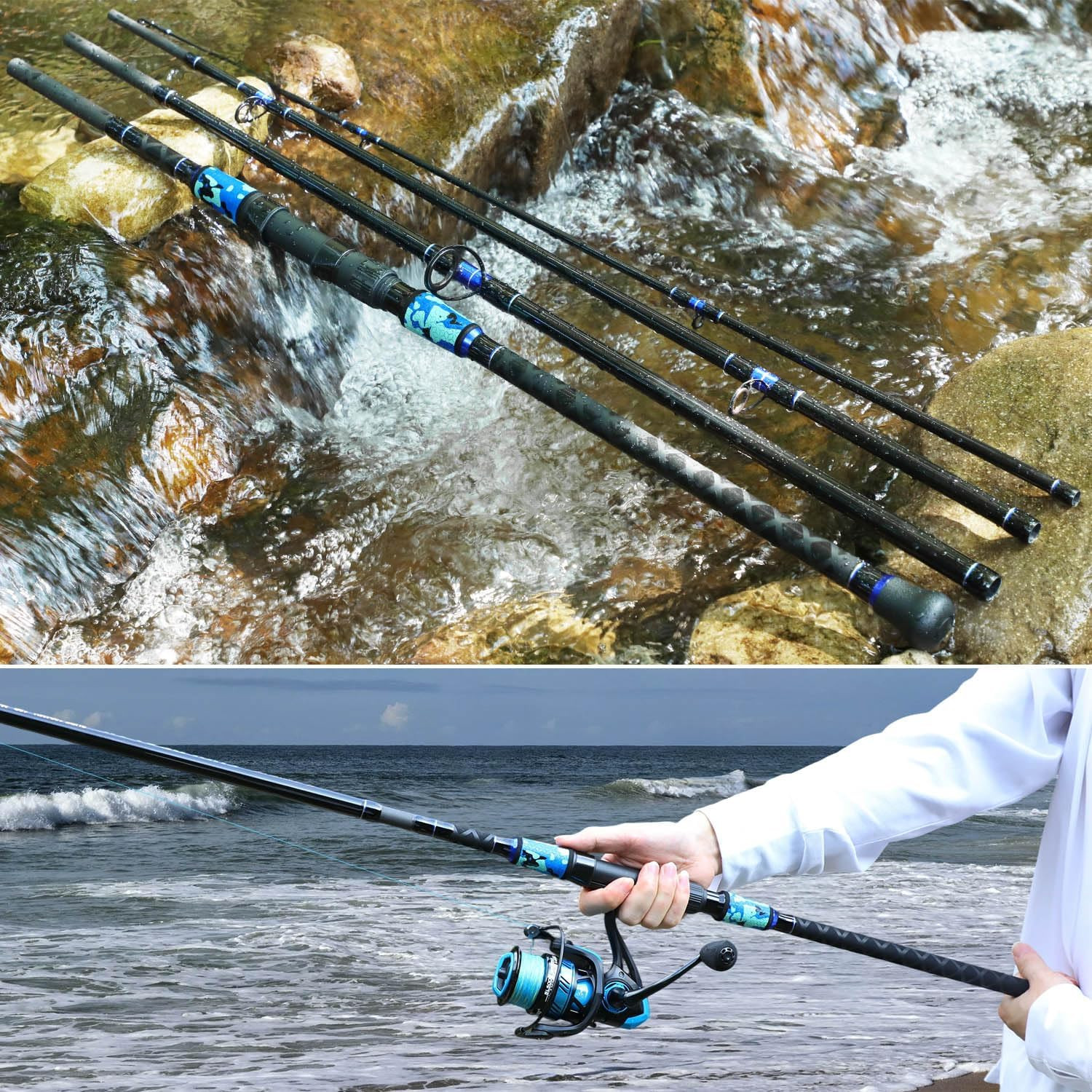 Sougayilang Surf Fishing Rod Portable Travel MH/H Surf Spinning Rod 4 Piece Carb