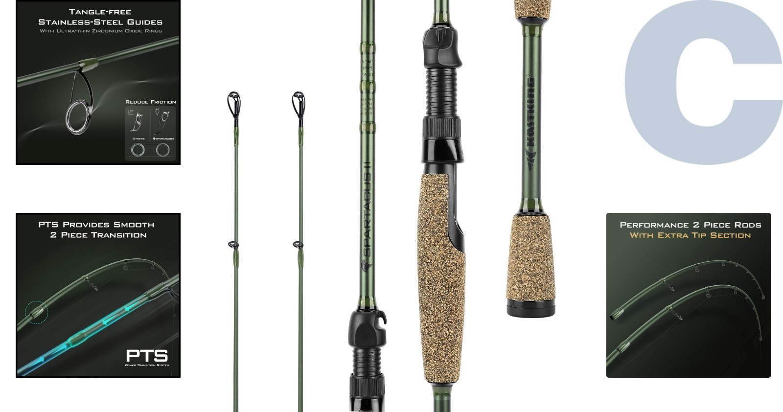 Spartacus II 2-Piece Spinning Rod – 87” with PTS, Extra Tip – High Performance