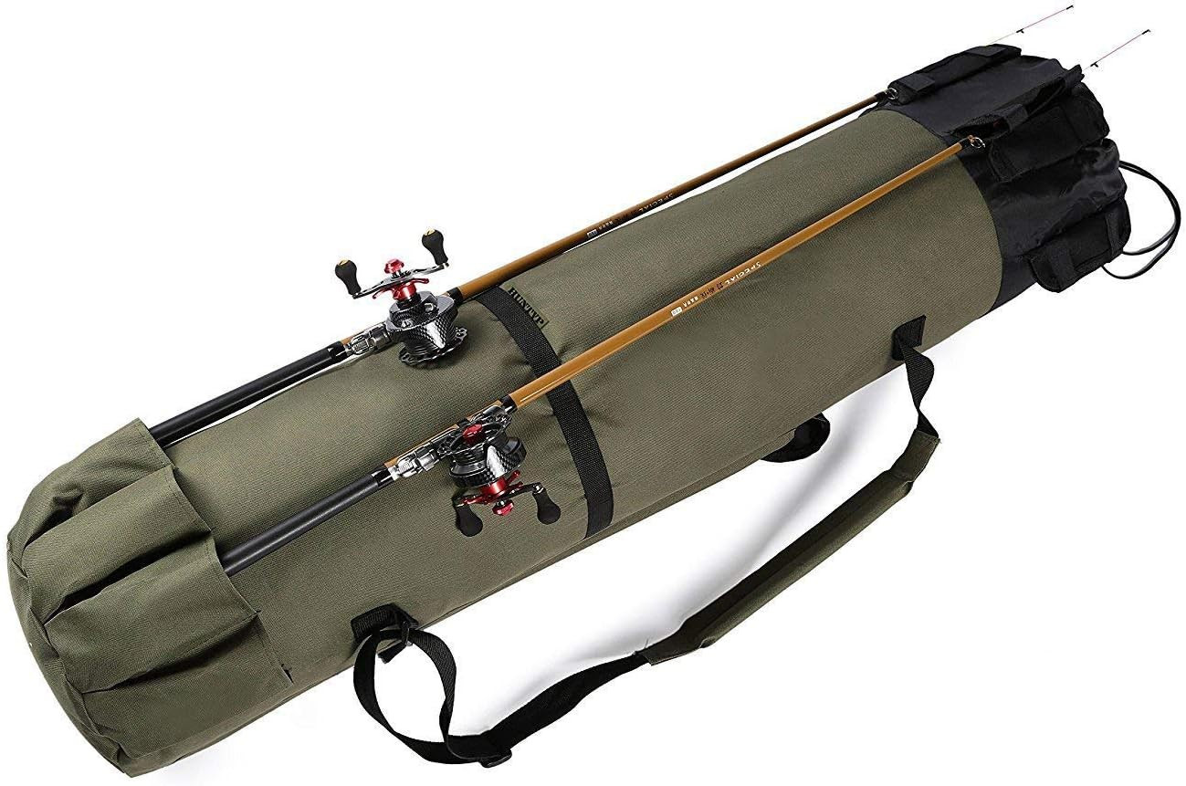 Durable Canvas Fishing Rod & Reel Organizer Bag Travel Carry Case Bag- Holds 5 P