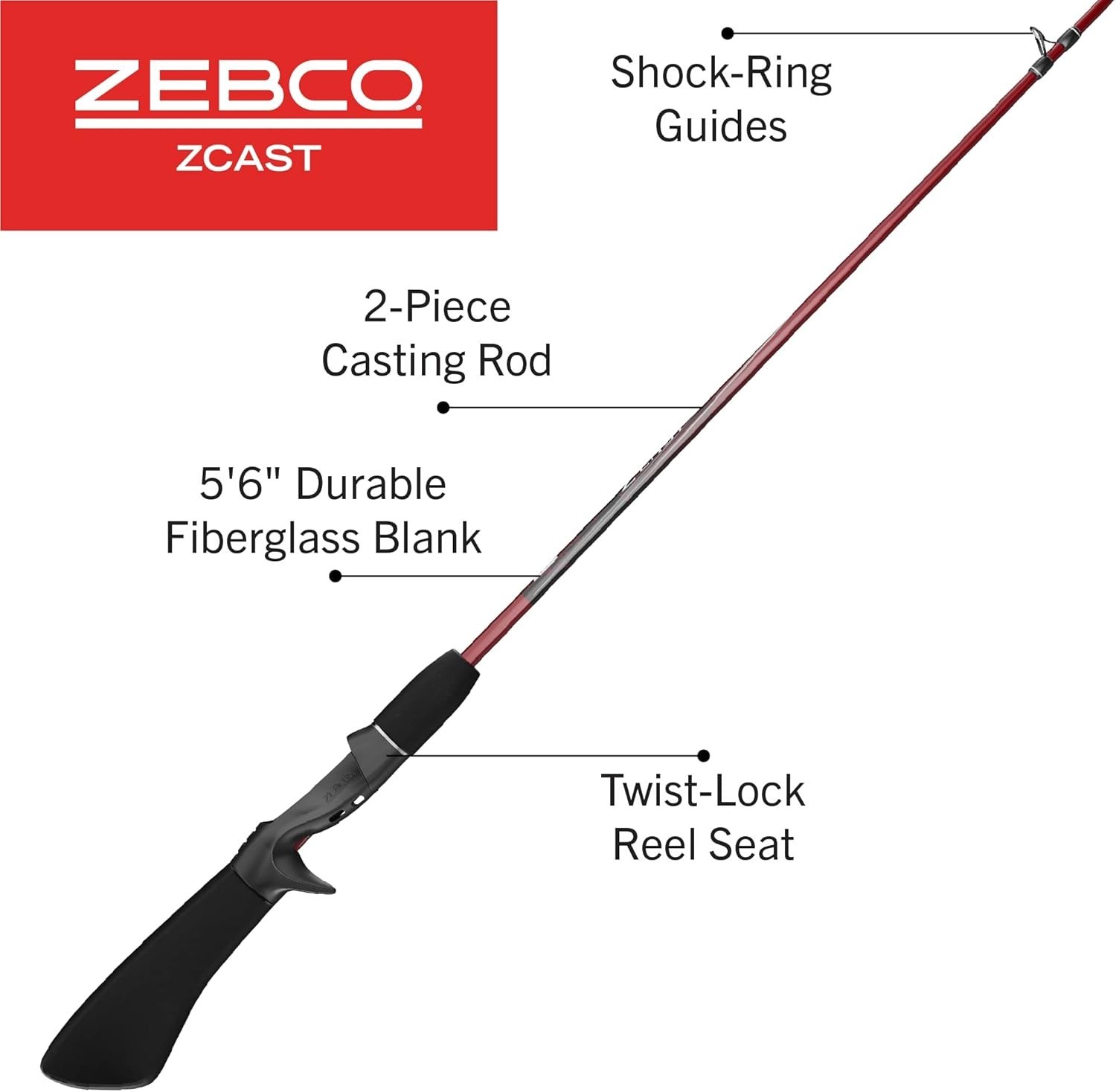 Z-Cast Casting Fishing Rod, 2-Piece Durable Z-Glass Fishing Pole, Comfortable…