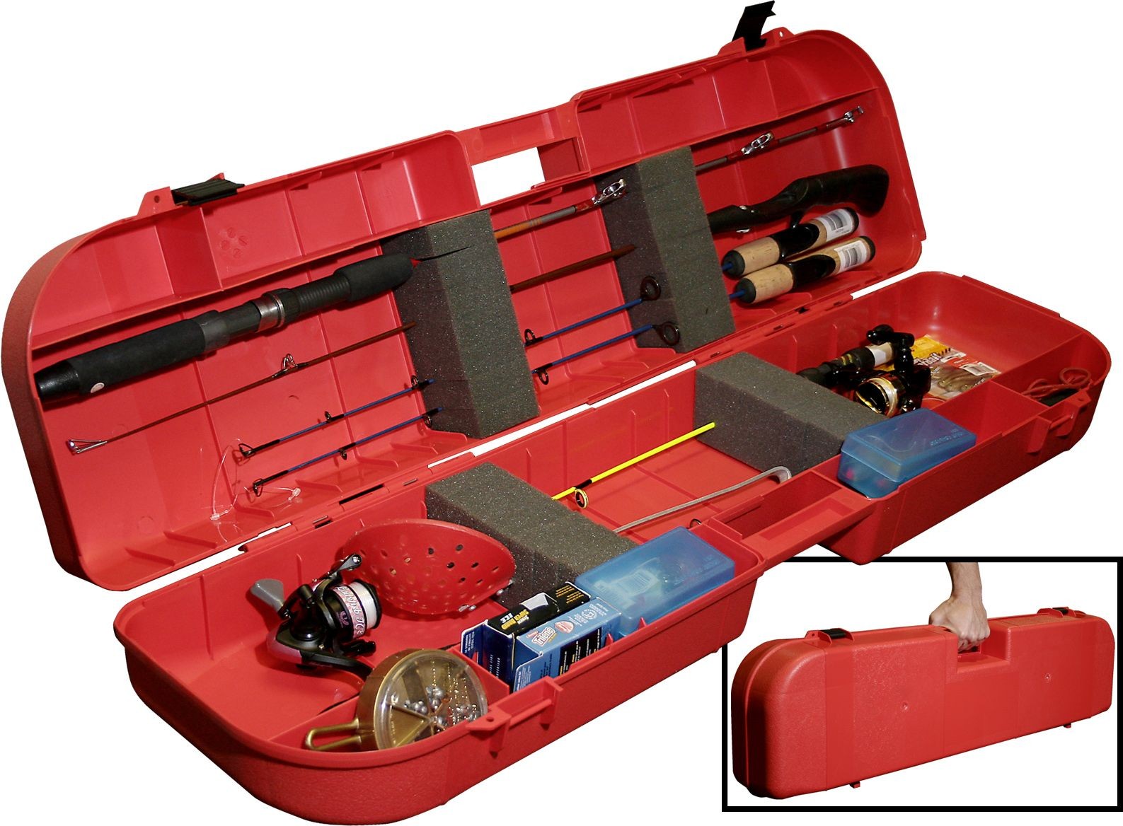 MTM Ice Fishing Rod Box, Holds 8 Plus Accessories, Red: IFB-30