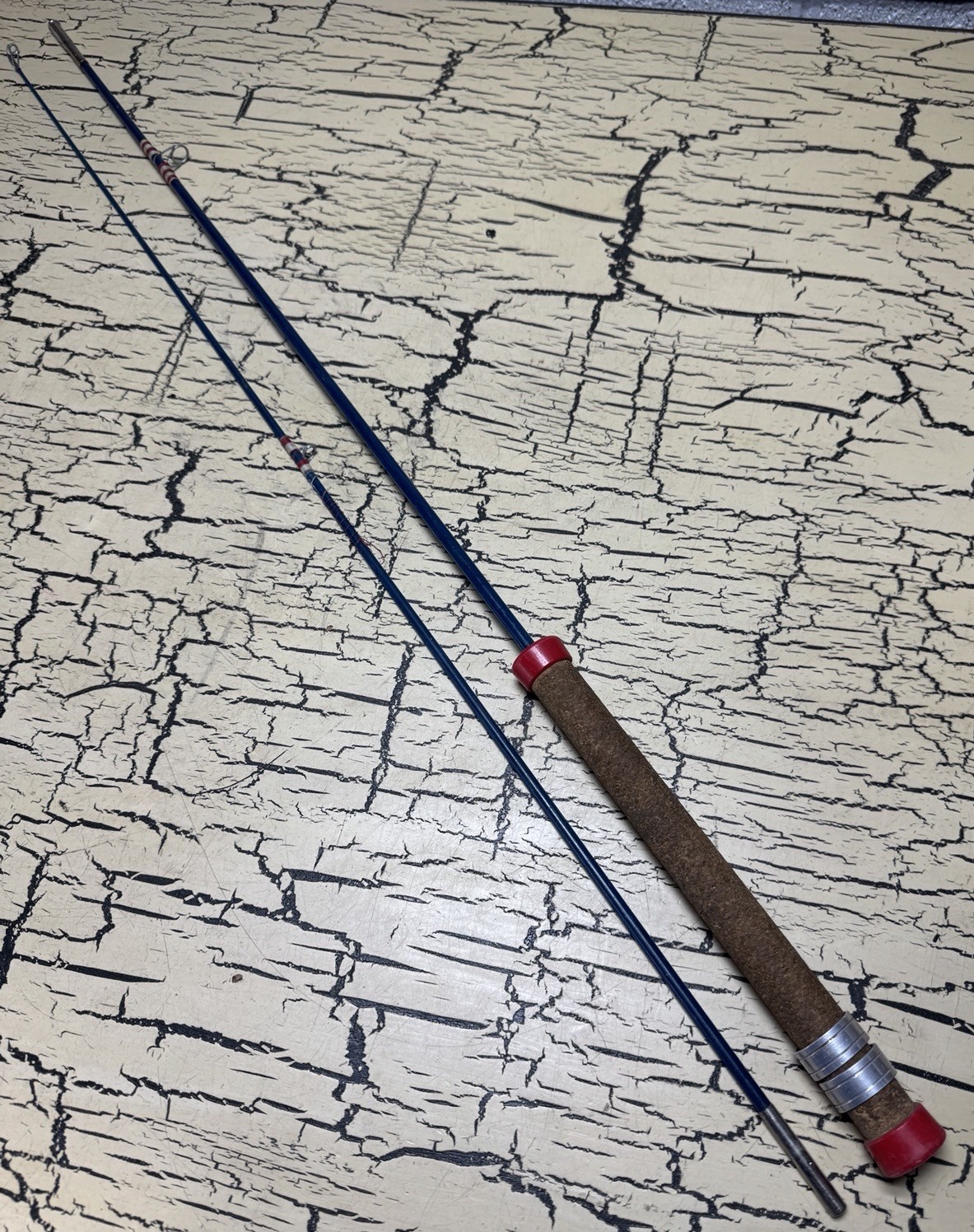 VTG Blue Fiberglass Fly Fishing Rod 2-pc Retro Red White Wraps 6ft Unmarked Rare