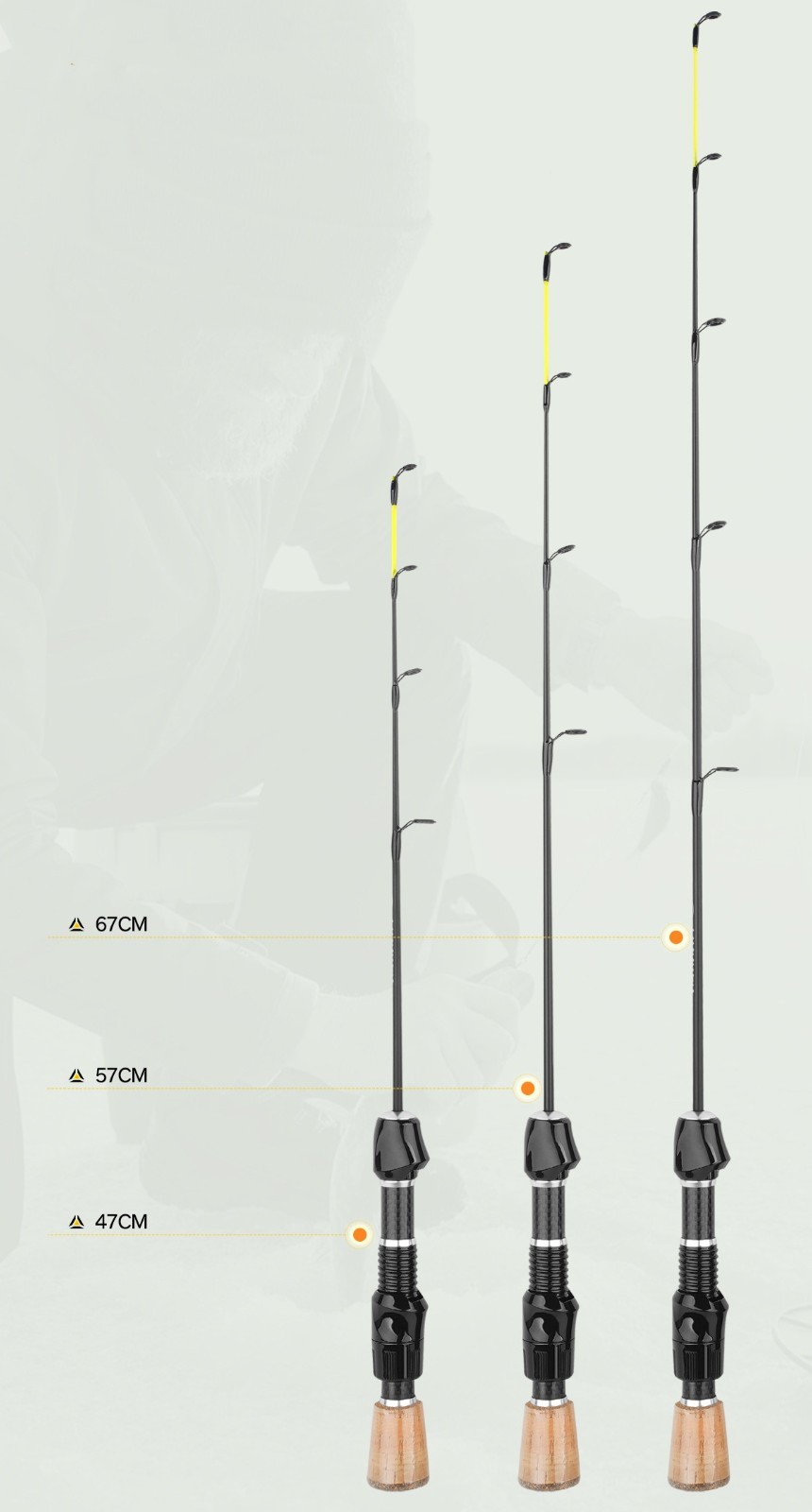 Portable Ice Fishing Rod Ultra-light Short Section 47cm 57cm 67cm Winter Rods