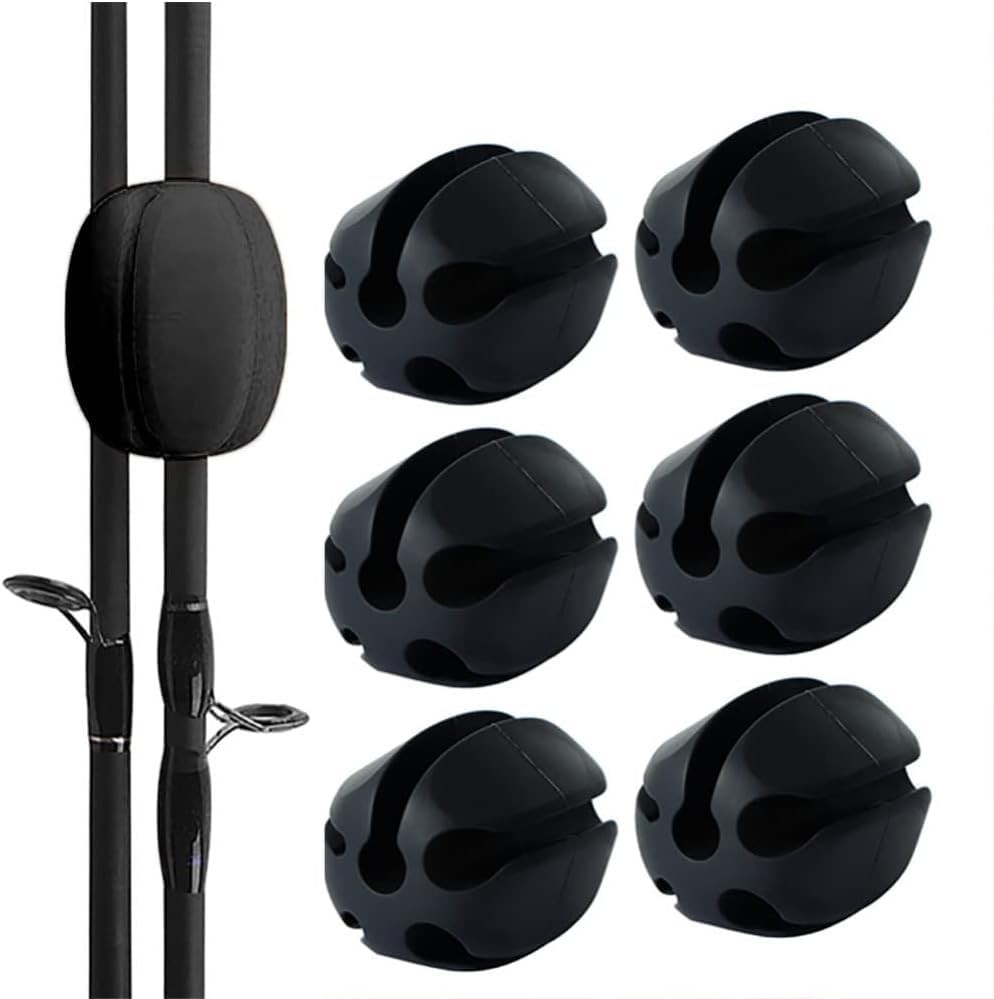 10Pcs Silicone Fishing Rod Holder Straps, 5 Hole Portable Medium, Black