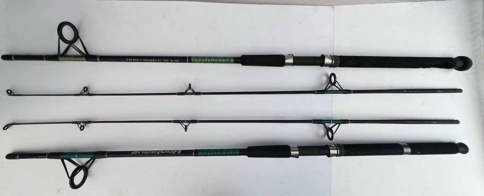 2x Montague MC70 7’ Two Piece Large Spinning Salmon Fishing Rod 12-20 lb Vintage