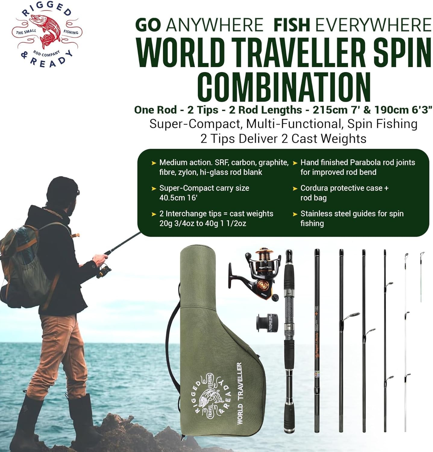 Rigged and Ready Smuggler Series Travel Fishing Rods. Super Compact, 1 Spinni…