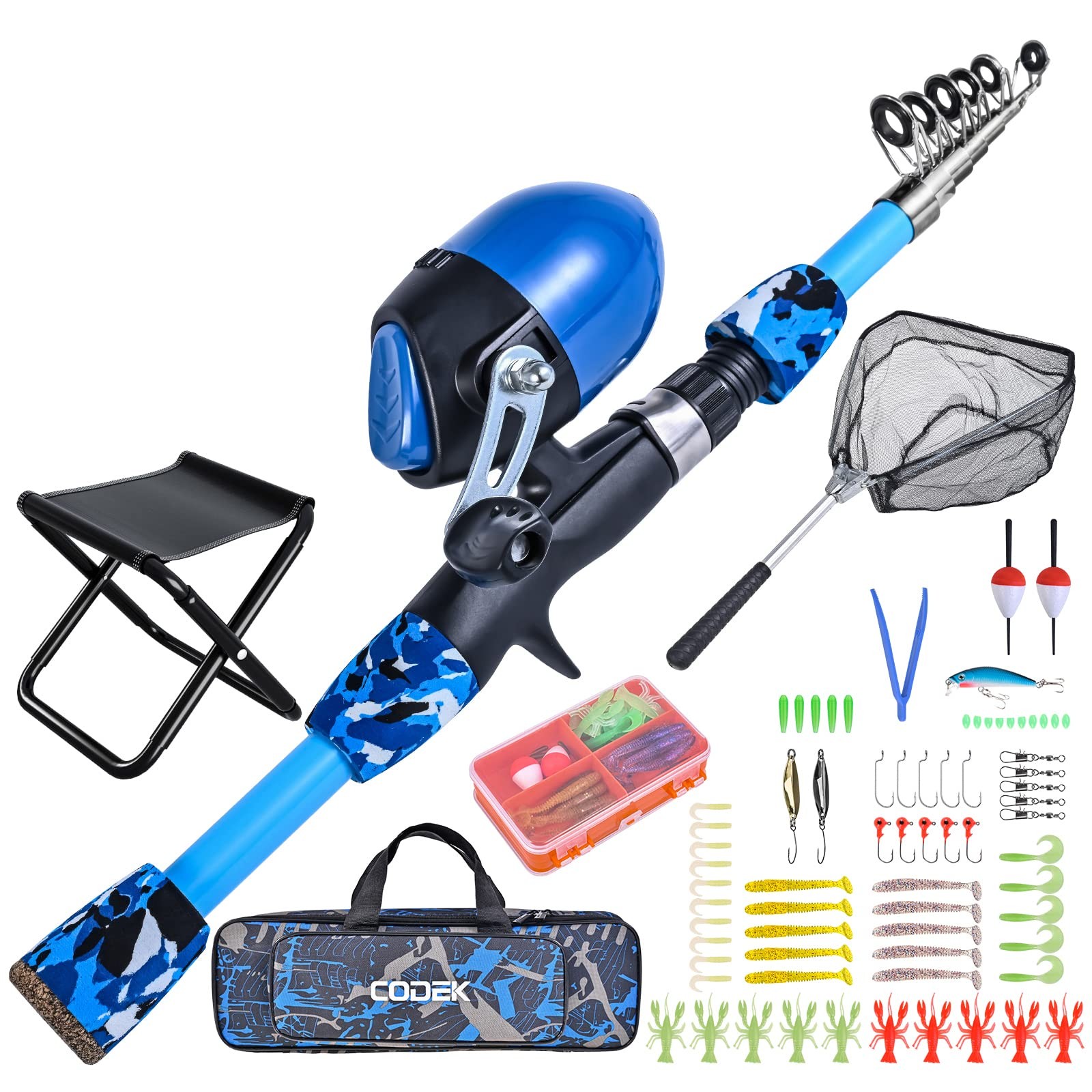 CODEK Kids Fishing Pole Set Portable Telescopic 170cm/5.6ft, Blue