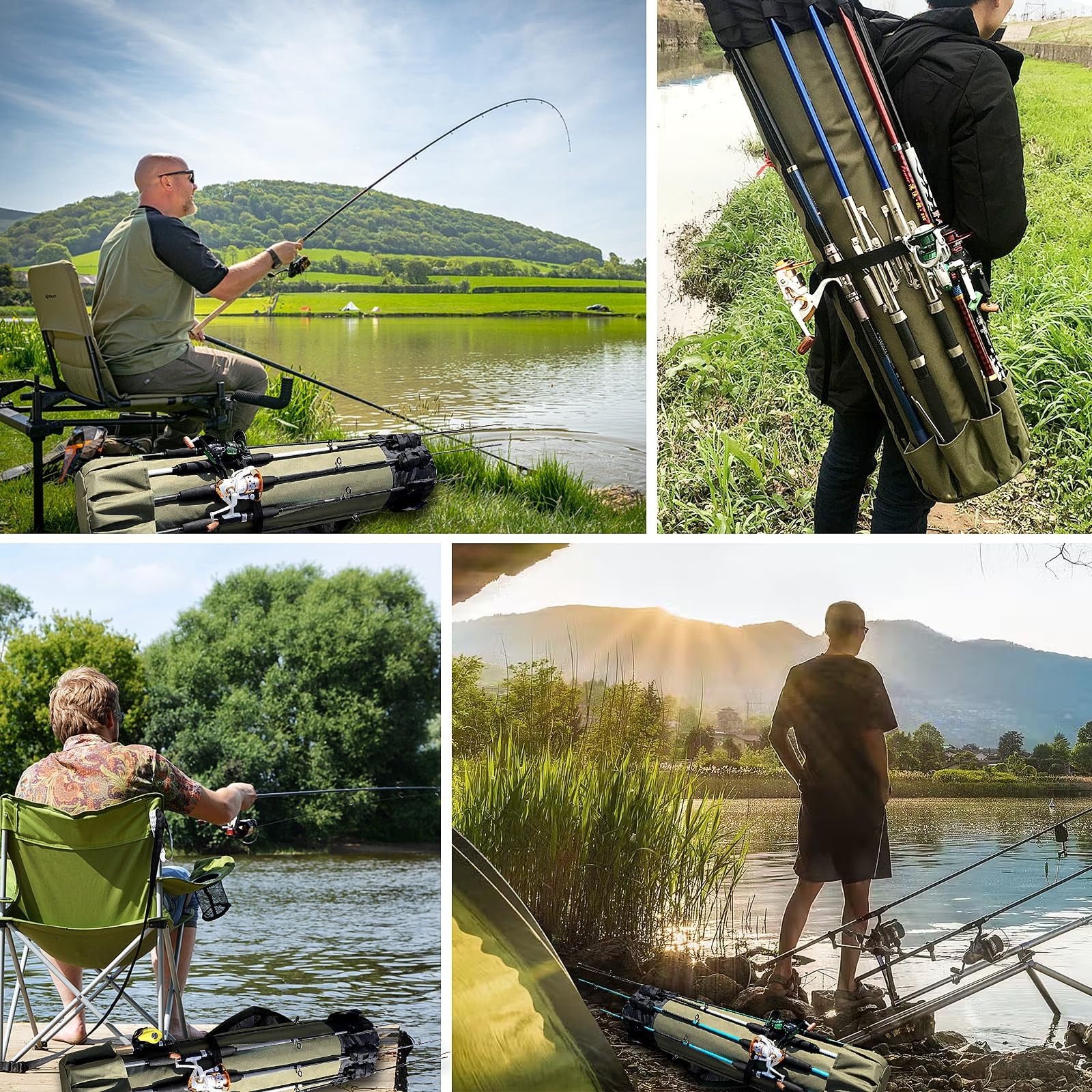 ReeMoo Fishing Rod Bag Case 48.4 inches * 13.4 inches, Army Green