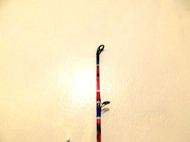 CUSTOM SPINNING ROD 7 FT 20-40 LB RED WHITE BLUE MARBLE NEW
