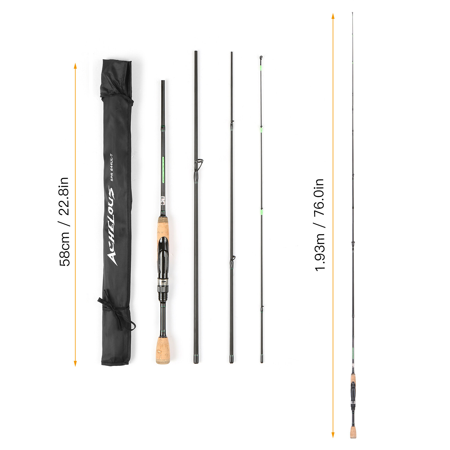 ACHELOUS 1.96m Portable Spinning Fishing Rod Carbon Fiber 4 Pieces Fishing Pole