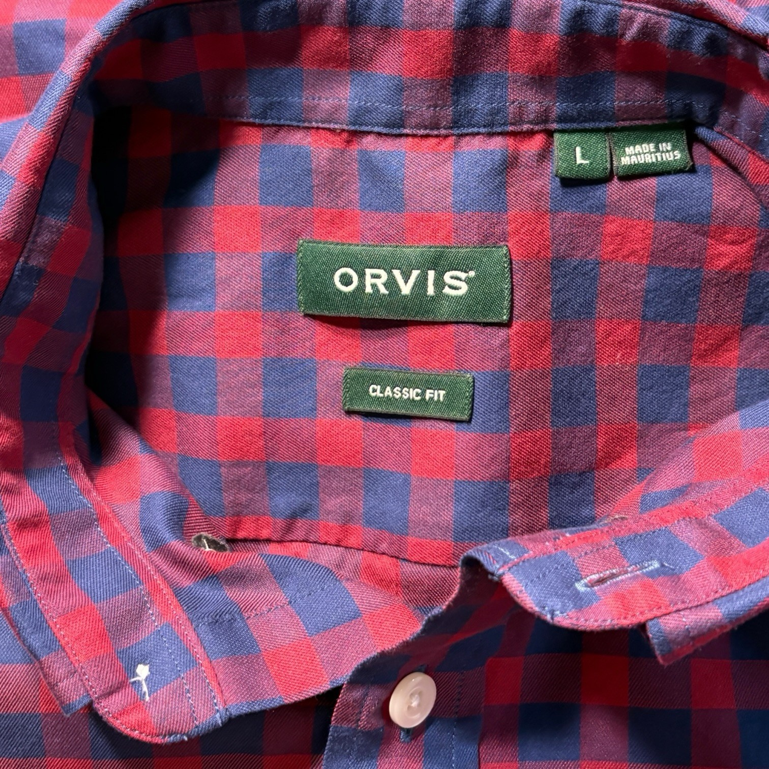 Orvis Men’s Size L Blue Red Checkered Button Up Shirt Long Sleeve Button Pocket