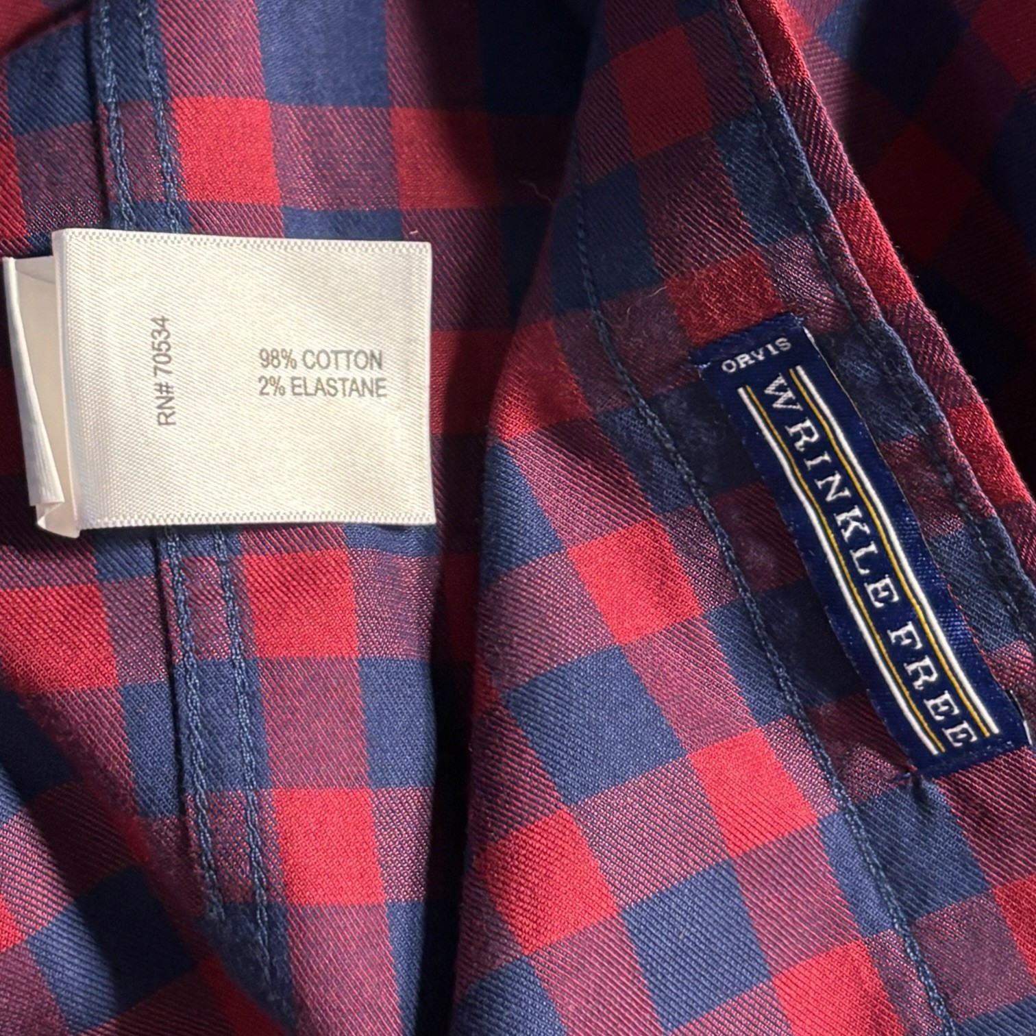 Orvis Men’s Size L Blue Red Checkered Button Up Shirt Long Sleeve Button Pocket