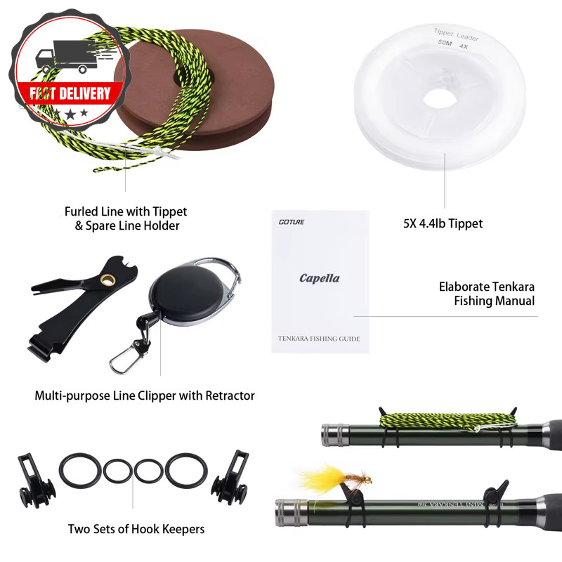 Tenkara Fly Fishing Rod Combo 3.6M Ultralight Carbon Fiber Rod with Line Clip