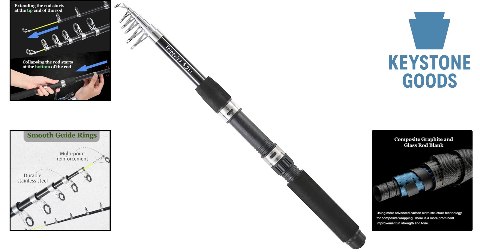 6.9FT Telescopic Fishing Rod – Lightweight Spinning Pole for Freshwater & Sal…