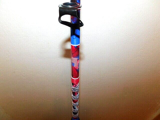 CUSTOM CONVENTIONAL BOAT ROD 7′ RED WHITE BLUE MARBLE 50-80 LB TURBOS NEW