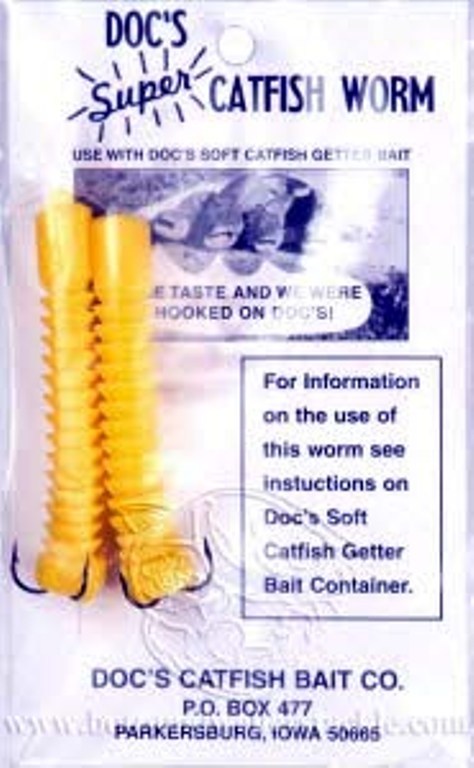DOC’S SUPER CATFISH WORMS 12 PK DCW-YELLOW WORKS w/ DOC’S SONNY’S & JUNNIES