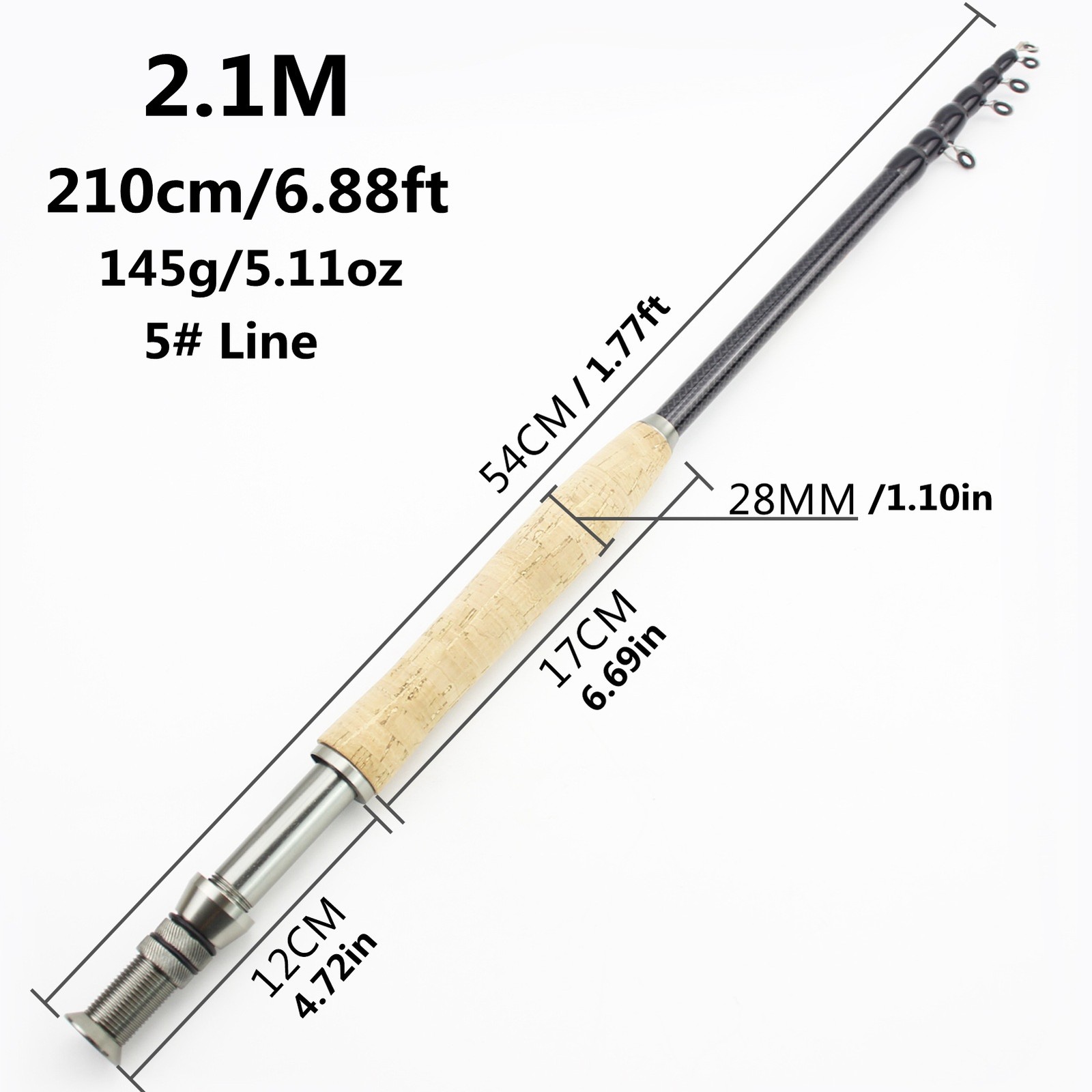 2.1M-3.0M Ultralight Carbon Fiber Fly Fishing Rod Fly Fishing cork Handle