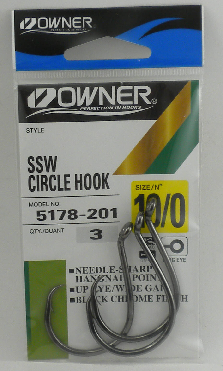 Owner 5178-201 10/0 SSW Circle Hook Black Chrome Size 10/0 3Ct