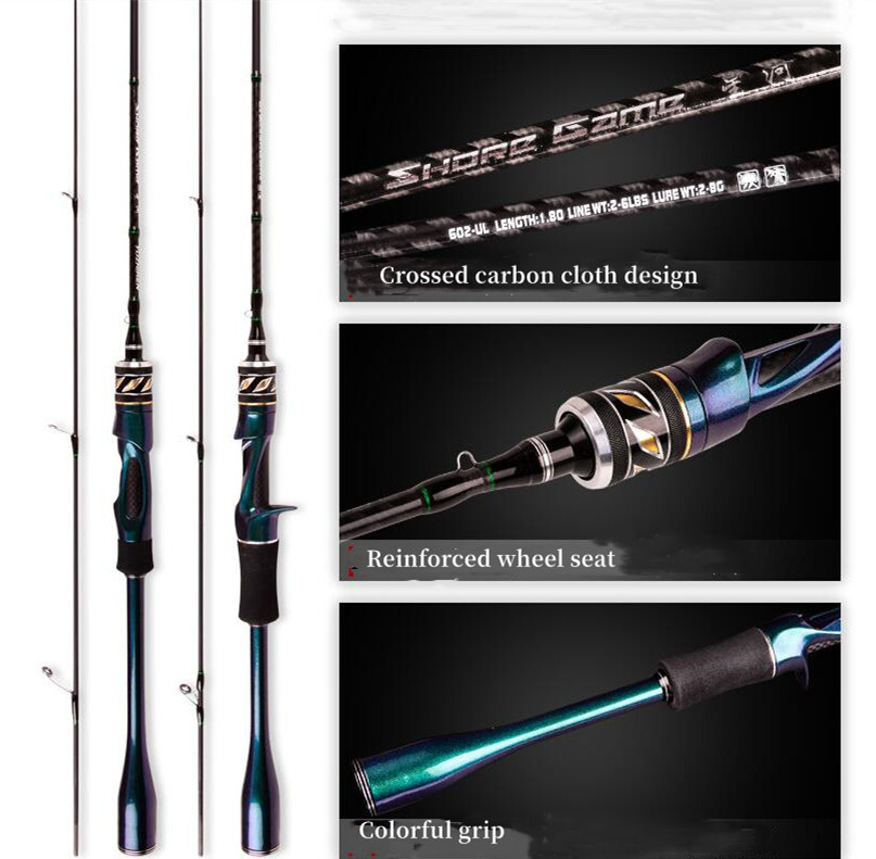 Casting Spinning Ultralight Fishing Rod 1.5M/1.68/1.8m 30T Carbon 2 Section Pole