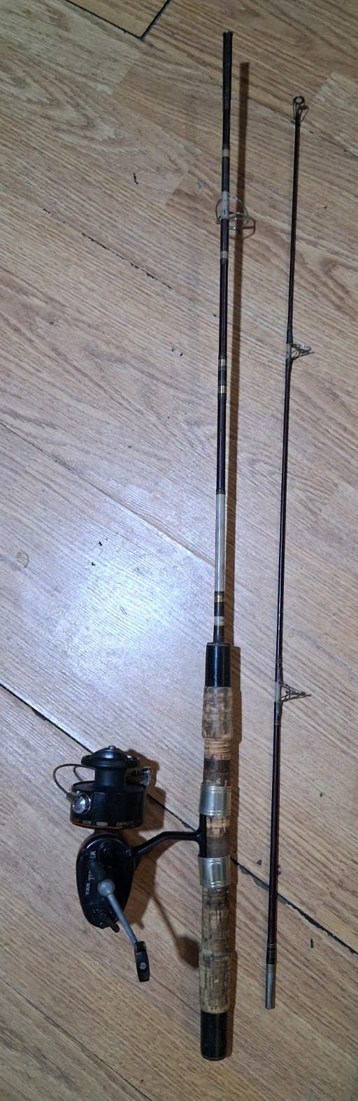 Vintage 2-Piece Fishing Rod Only w/ Full Cork Handle Grip, Brown/Black