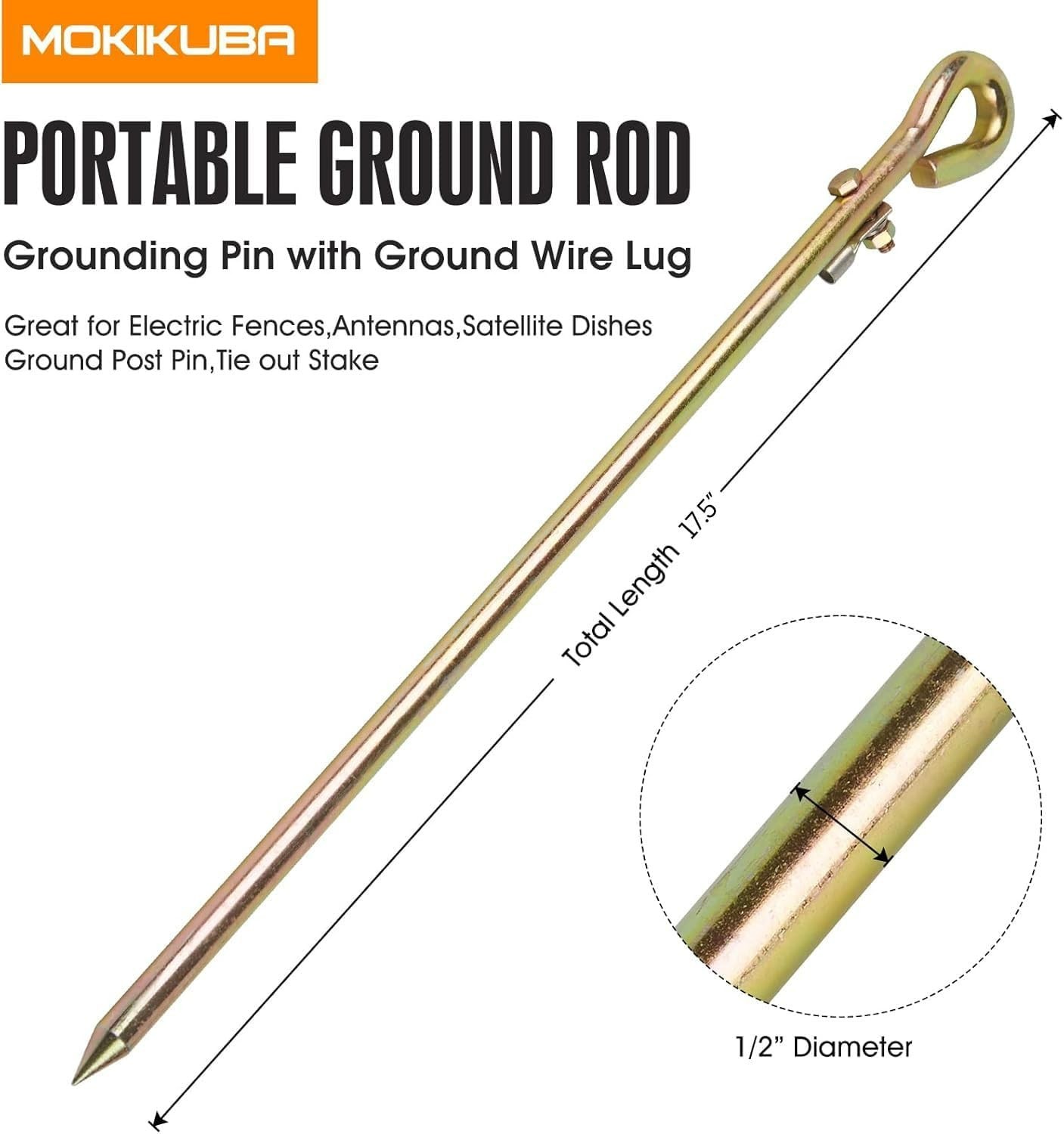 Compact Ground Rod with Preinstalled Copper Lug – Perfect for Outdoor Equipment