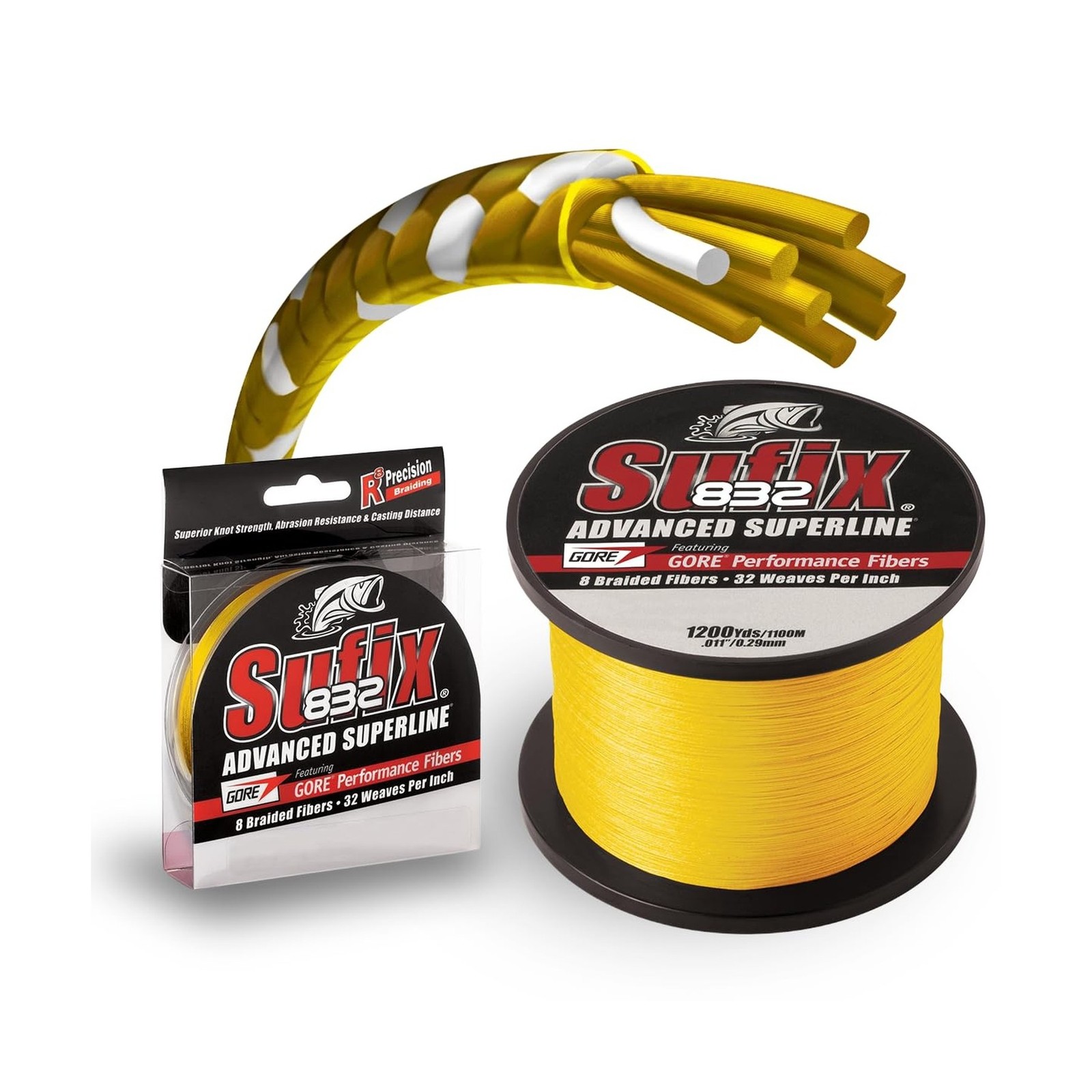 Sufix 832 Braid 65 lb Hi-VIS 660-365Y: 832 Braid 65 lb Hi-VIS Yellow, One Size