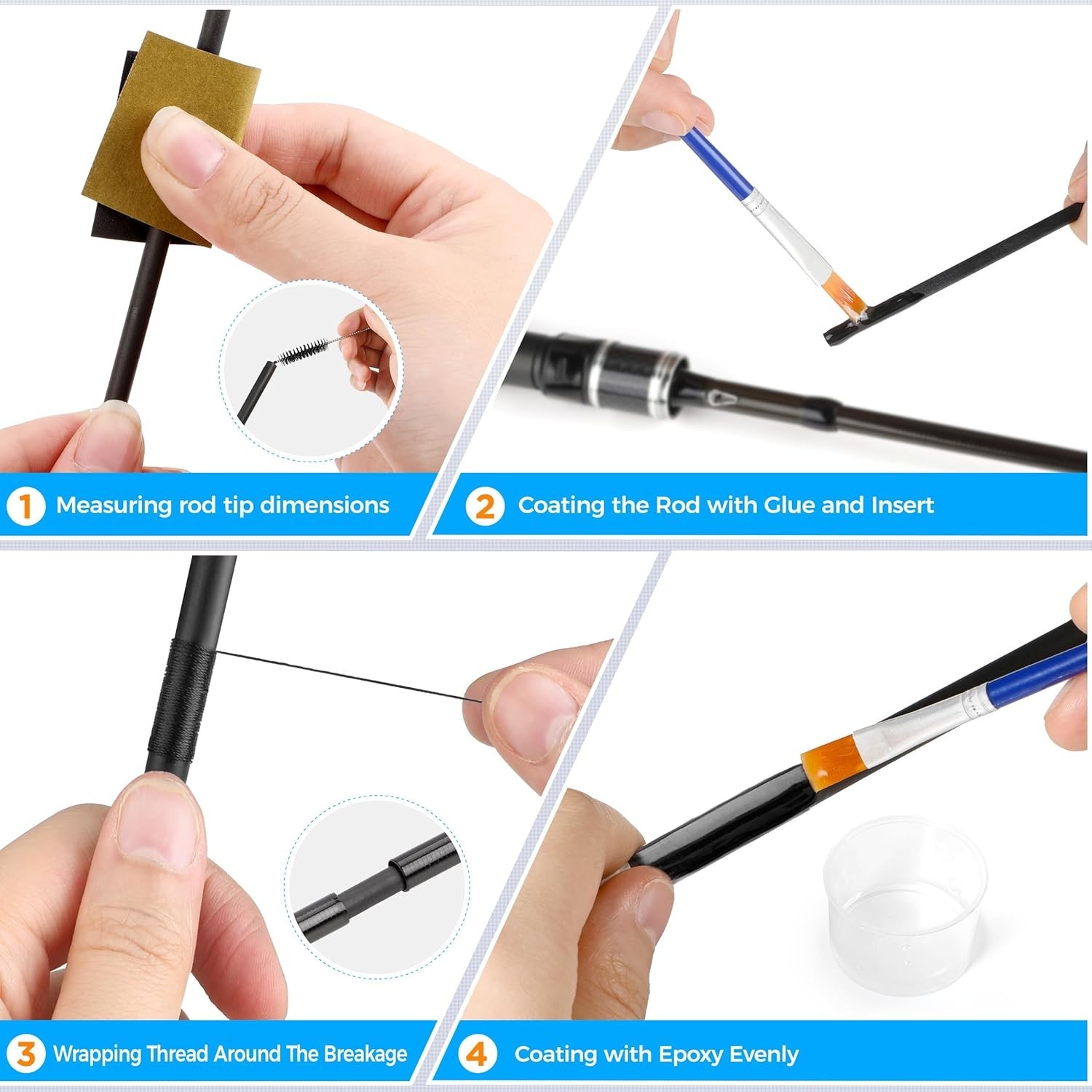 Fishing Rod Repair Kit Pole Tip Replacement Set with Glue Thread and Eyelets
